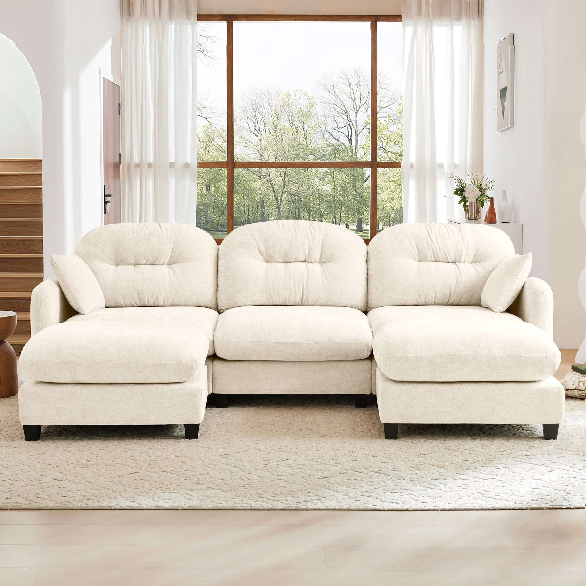 Roselyn 107" Modular Chenille Cloud U-Shaped Sectional Sofa with Ottoman and Tufted Cushion Backrest