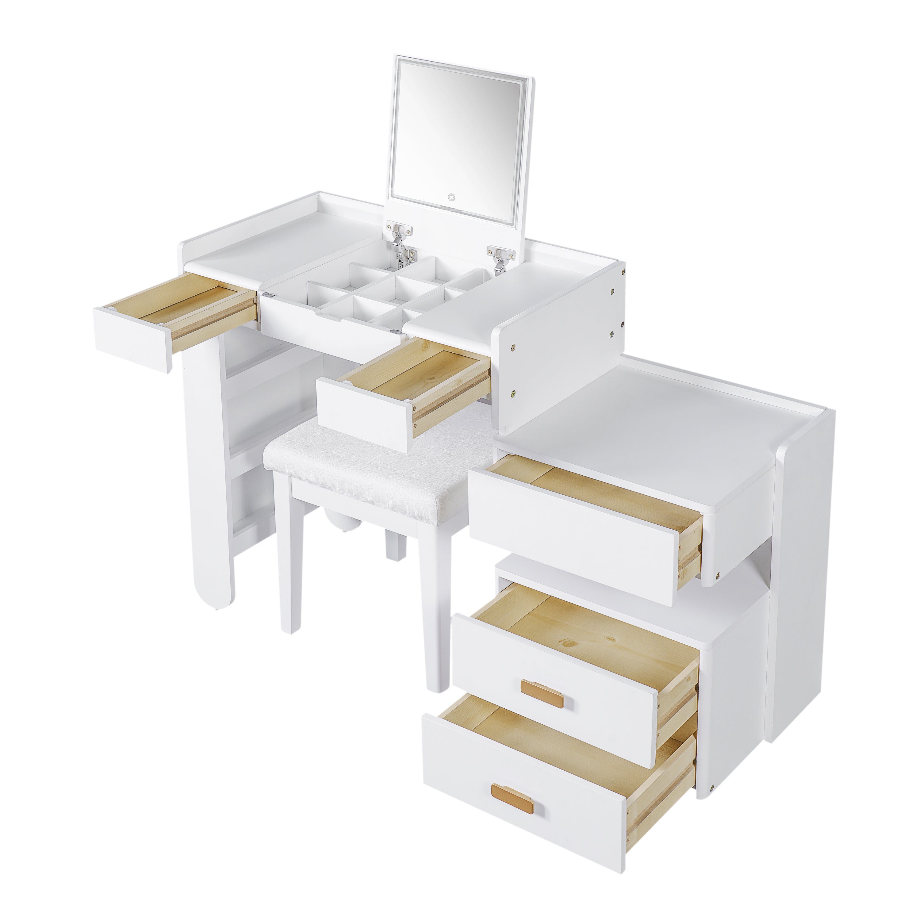 Aurorae Modular Makeup Vanity Desk Set with Flip-Top Mirror and Ample Drawer Storage