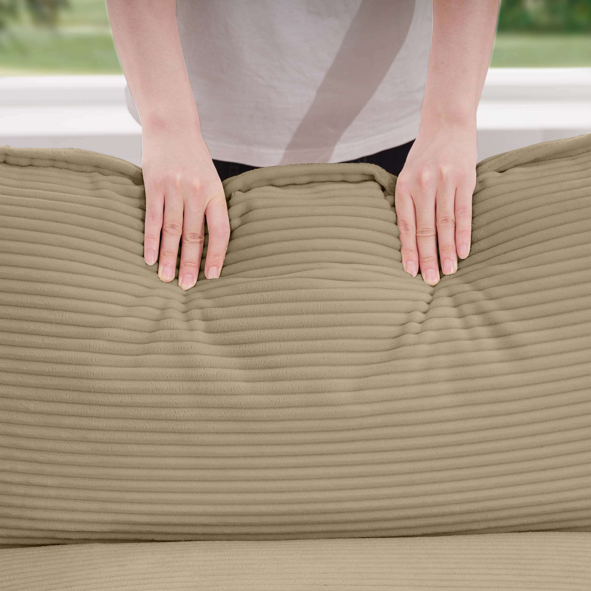 1-Pack Tan Corduroy Loveseat Sofa, Modern Fabric Upholstered Deep Seating, Classic & Retro Design, 4 Pillows Included, Living Room & Apartment Furniture, Easy Assembly, Comfortable & Stylish Accent Piece