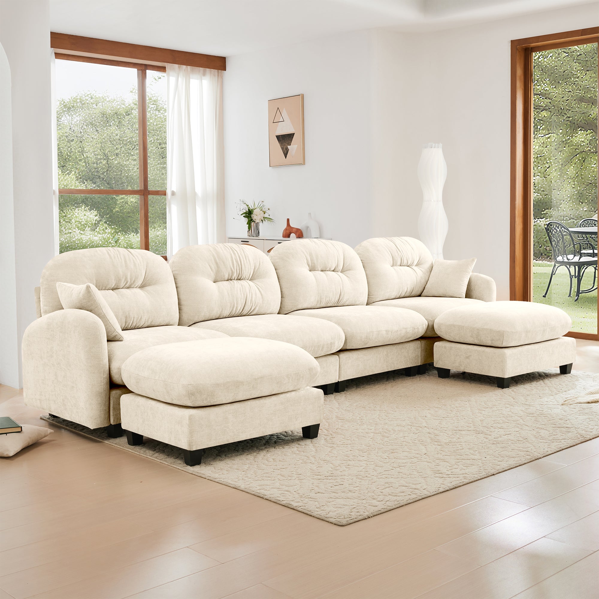 Roselyn 140" Modular Chenille U-Shaped Sectional Sofa with Ottoman and Tufted Cushion Backrest