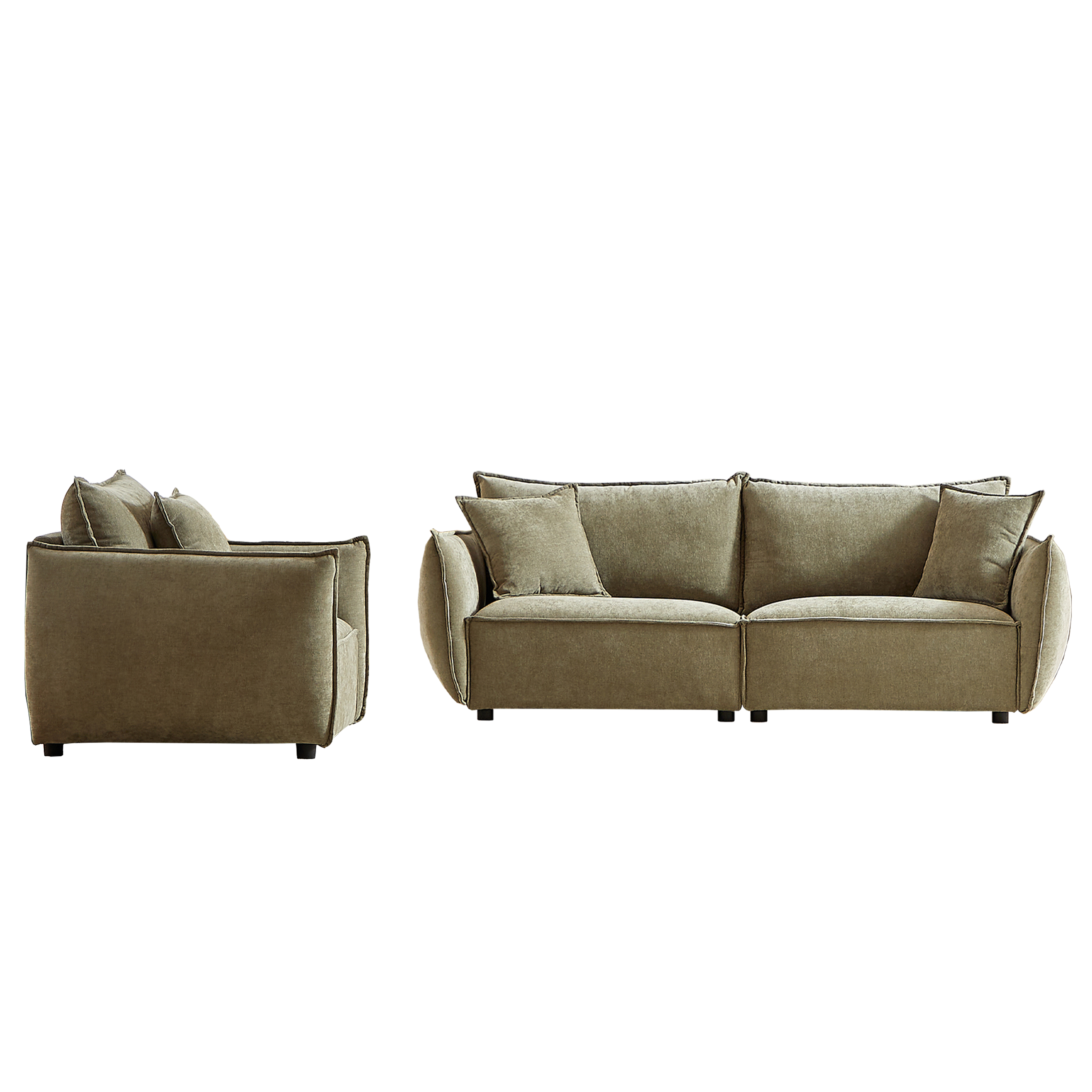 3-Seater + 1-Seater Combo Sofa Modern Living Room Sofa, Linen Fabric Sofa, Wooden Frame with 3 Pillows, Apartment Sofa Furniture