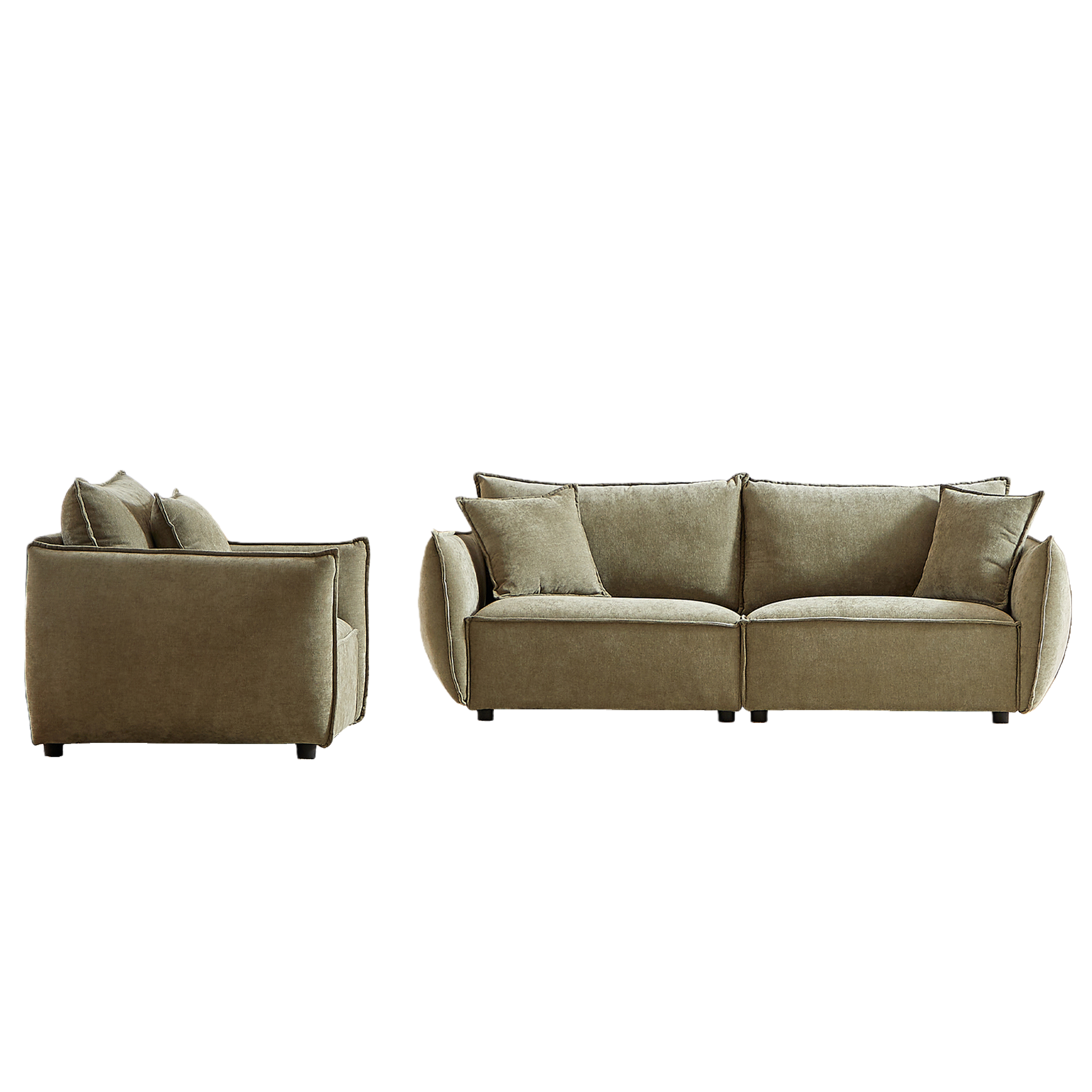 Phoenix 2 Piece Linen Fabric Sofa Set, Loveseat Sofa & Recliner Chair, Light Green