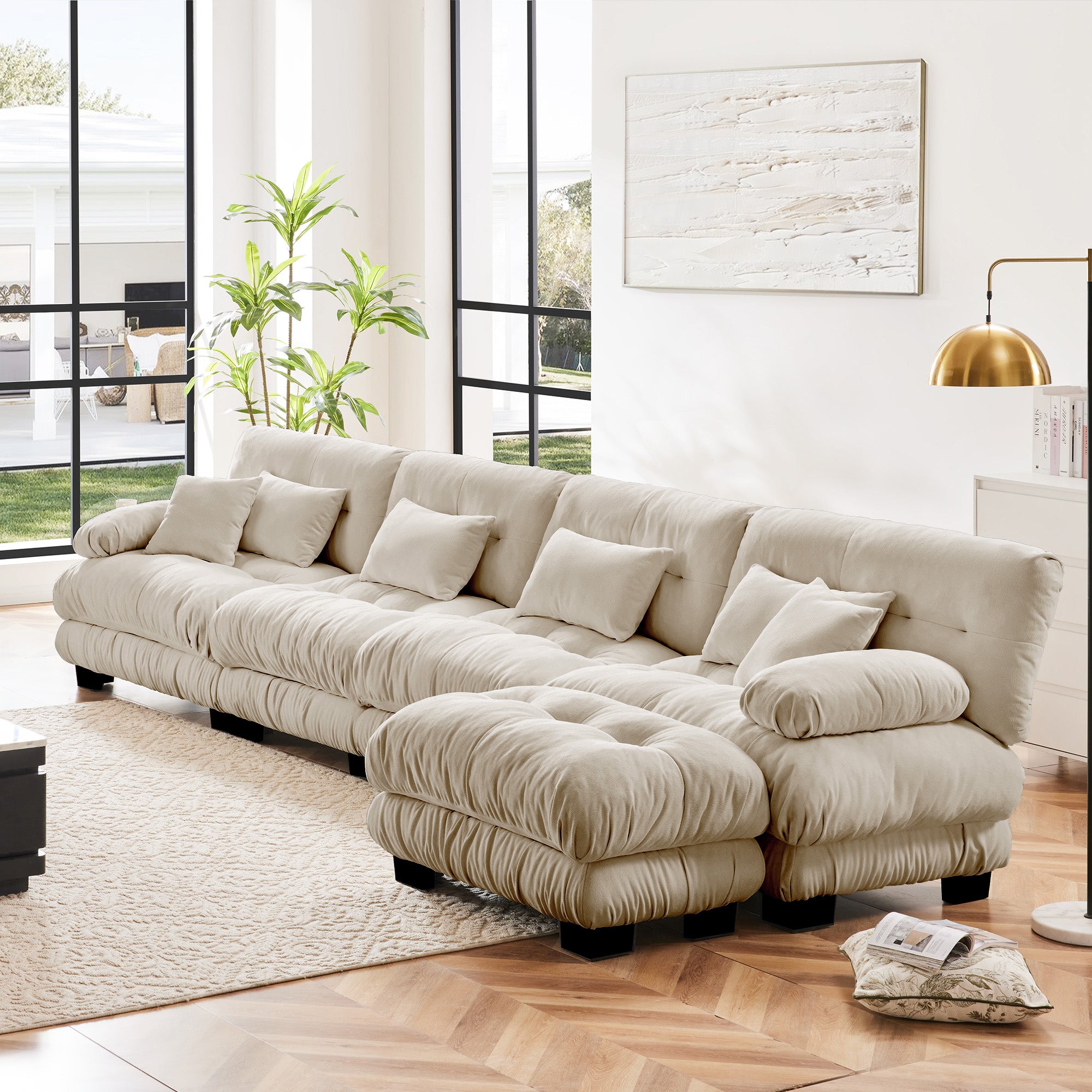 Monterey 173" Oversized Modular Chenille L-Shaped Cloud Sectional Sofa with Ottoman