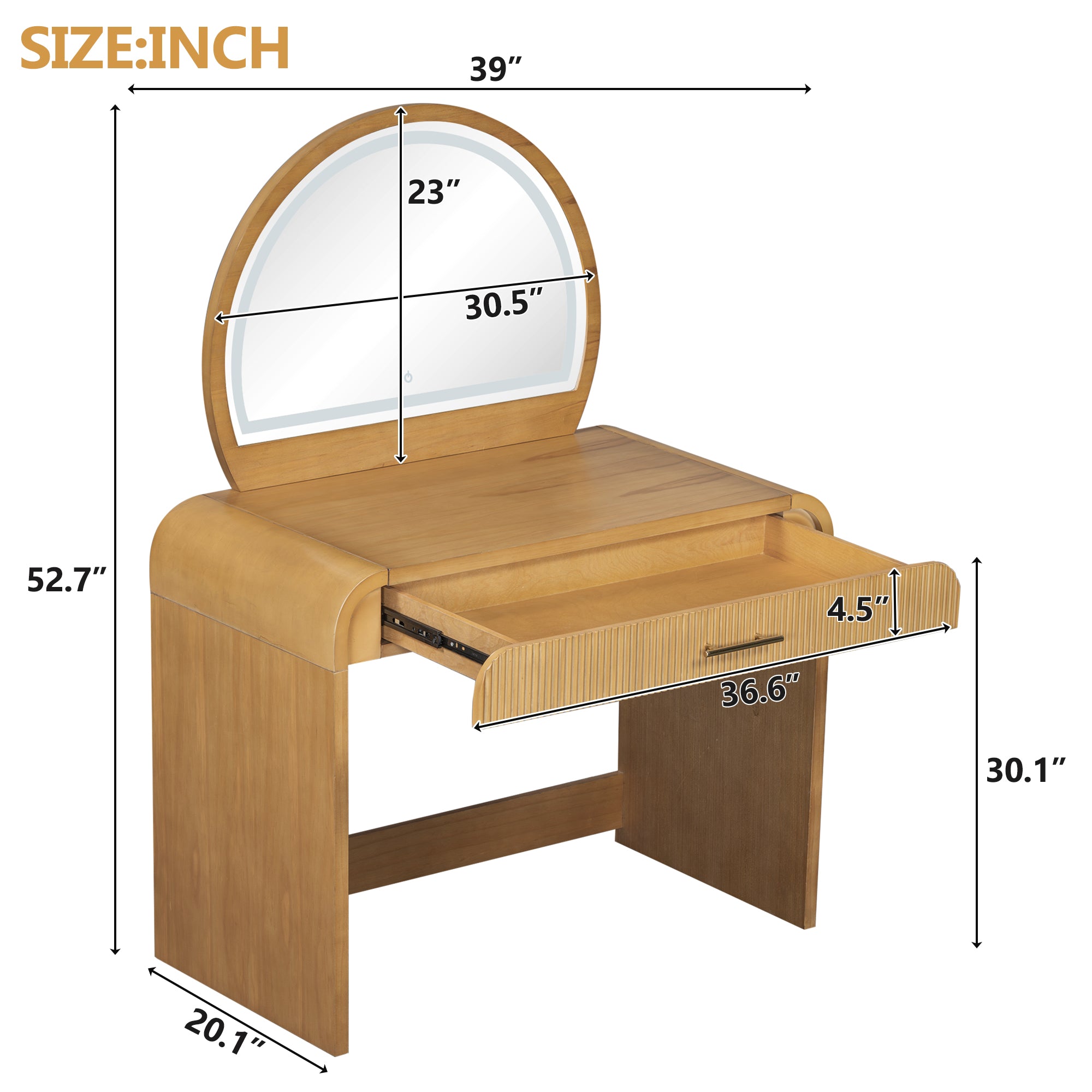 Solis 39" Makeup Vanity Table with Touch Lighted Mirror & Drawer