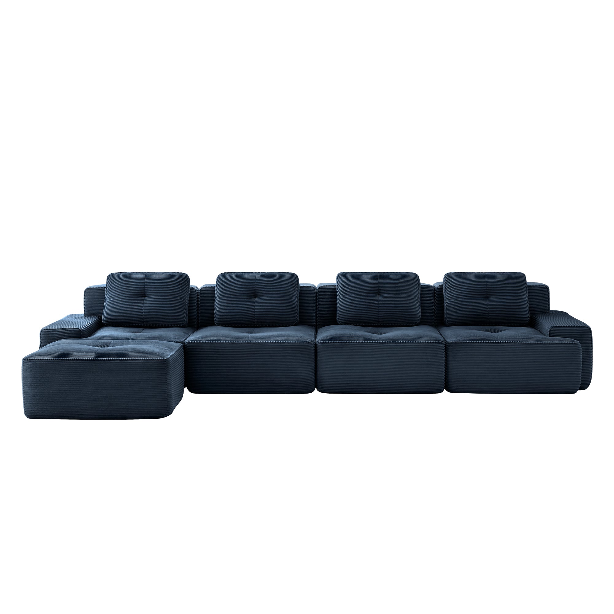 Racine 153" Modular Corduroy Fabric L-Shaped Sectional Sofa with Deep Seat and Movable Ottoman