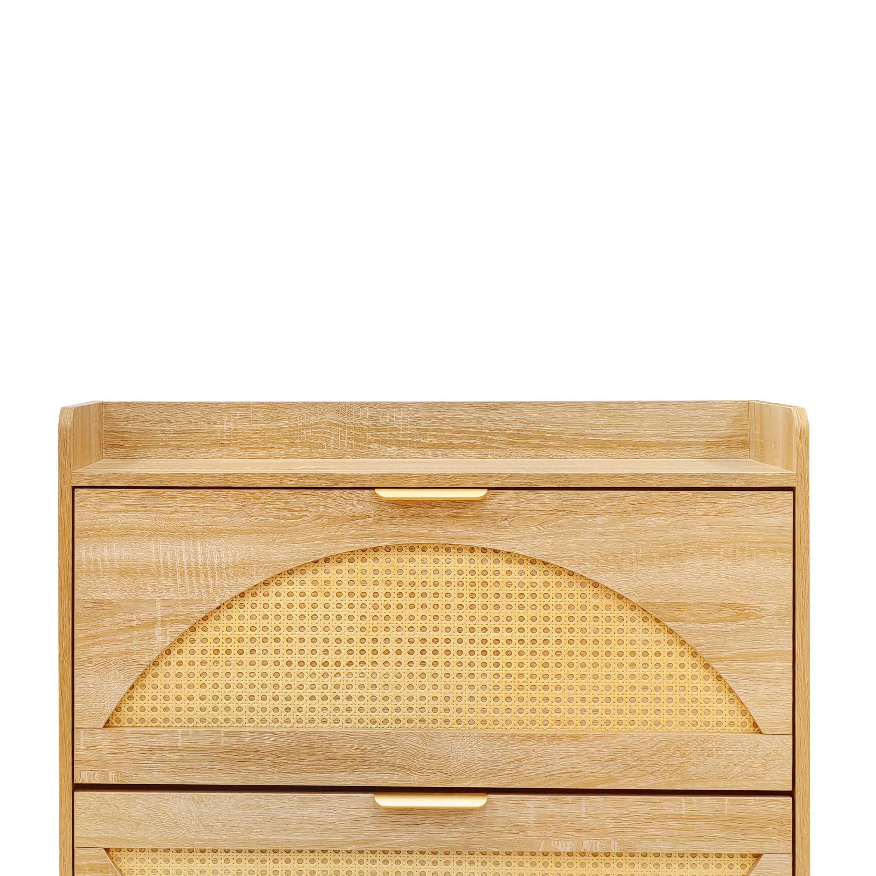 Willow Rattan Shoe Storage Cabinet with Flip Drawers & Bench, Natural Wood Finish