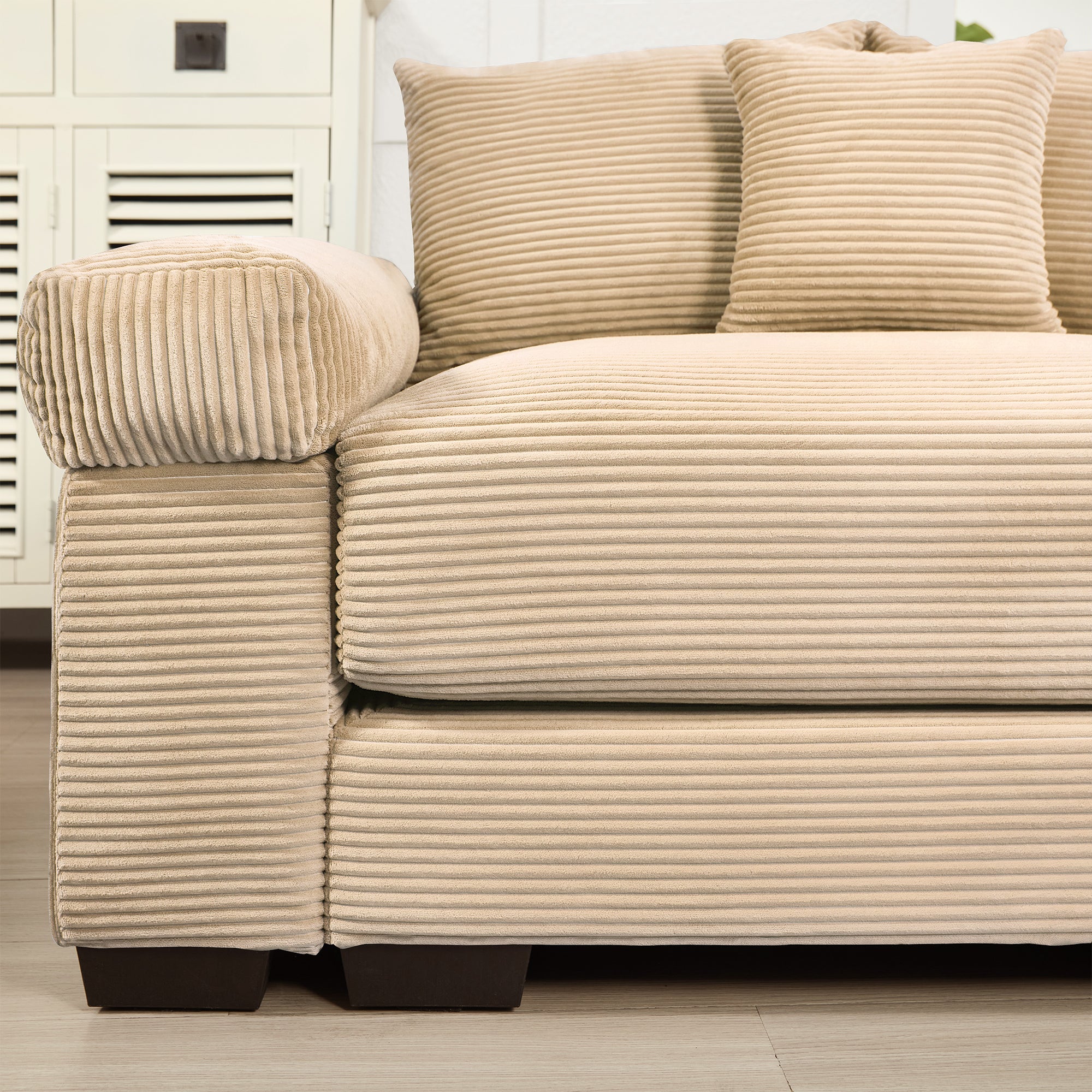 Albany 130" Modular Corduroy Oversized Cloud L-Shaped Sectional Sofa with Ottoman