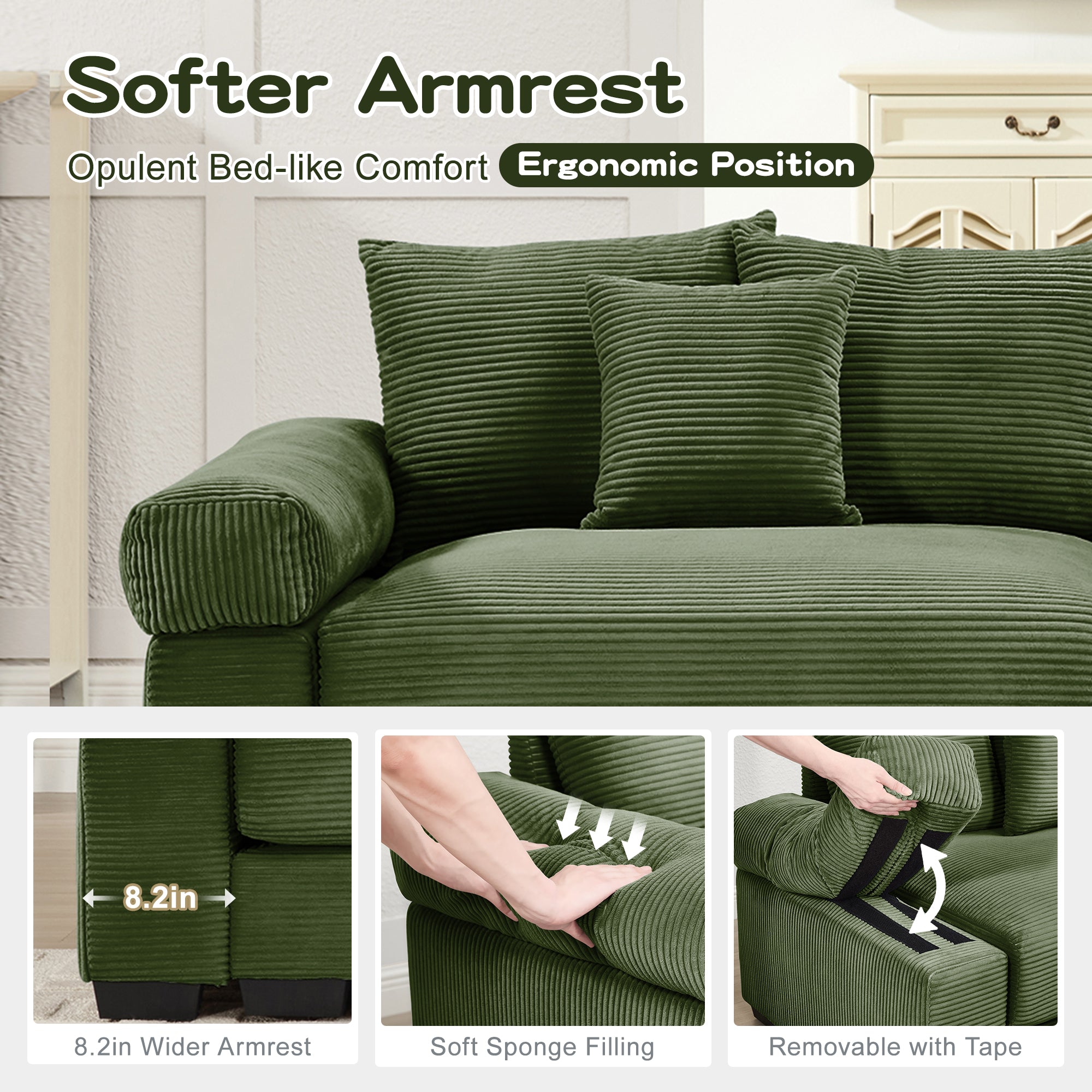 Albany 54.3" 1 Piece Oversized Corduroy Modular Armchair, Green
