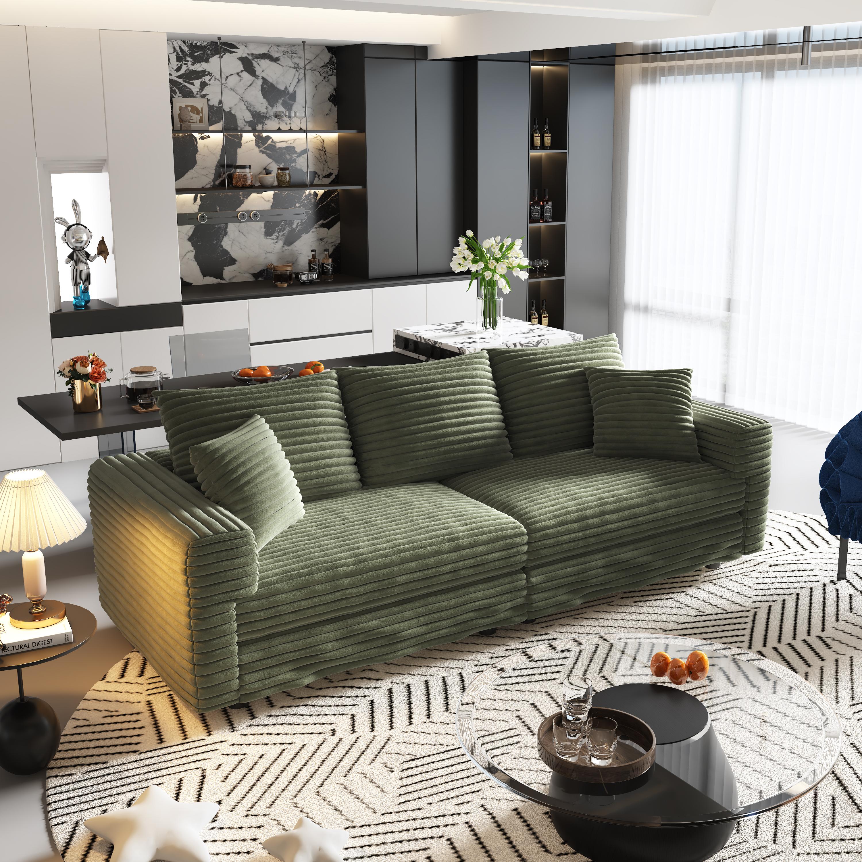 Norwalk 83" Modular Plush Corduroy L-Shaped Sectional Sofa with Movable Ottoman