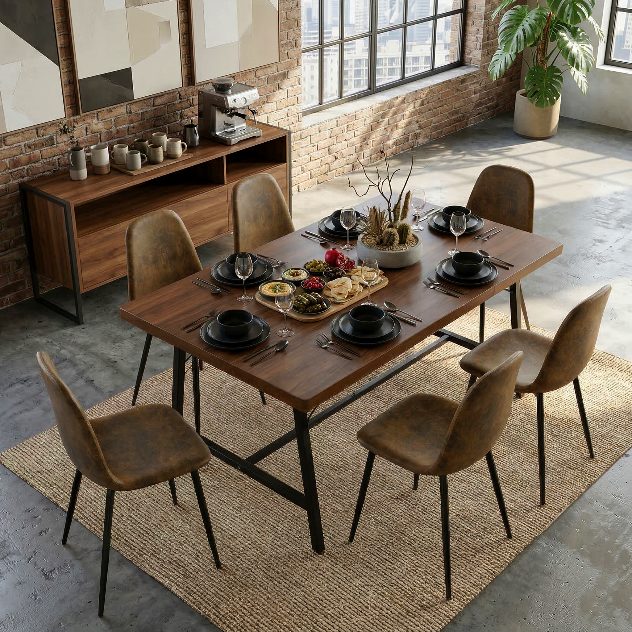 FORS Industrial MDF Dining Table 63" x 35" Modern Crimson