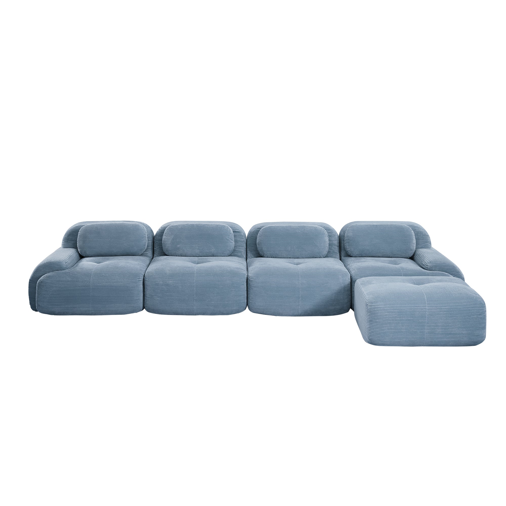 Anchorage 152" Modular Corduroy Cloud L-Shaped Sectional Sofa with Ottoman