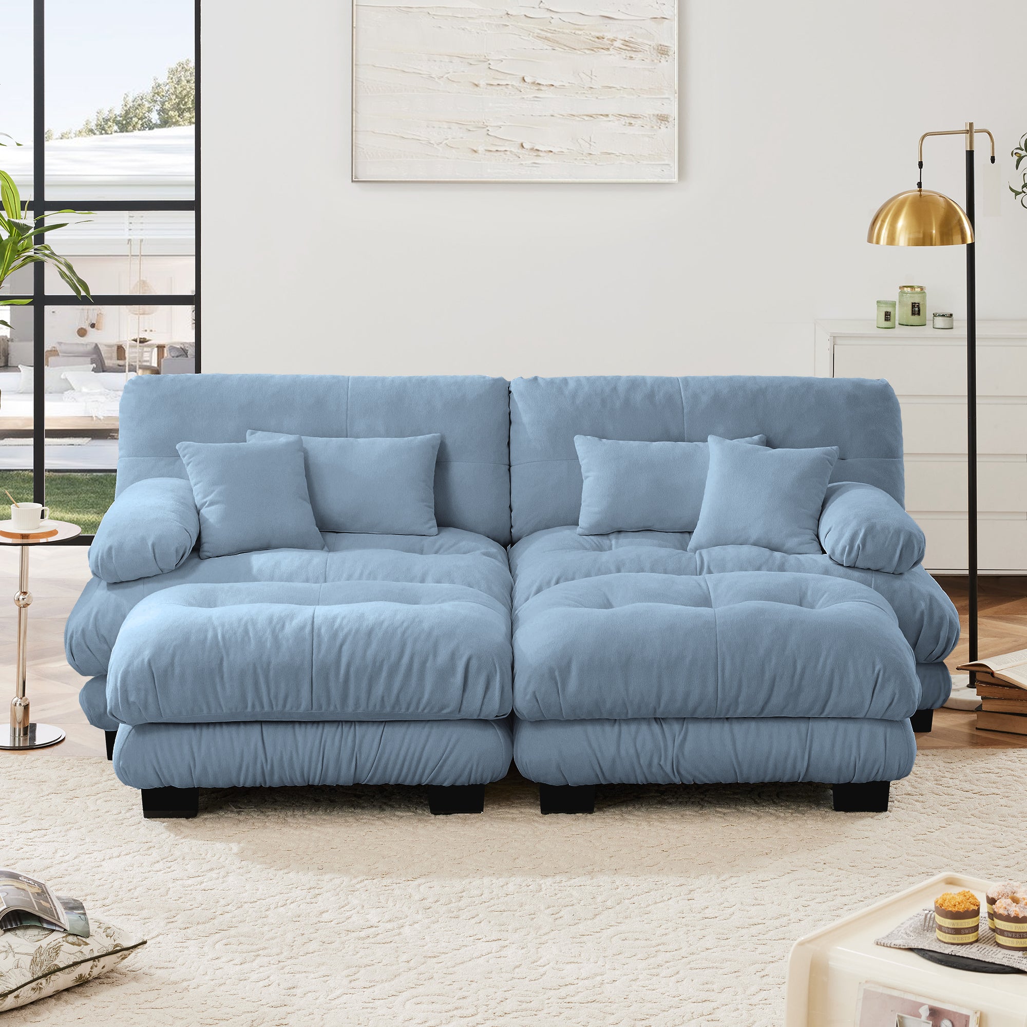 Monterey 94" Modular Chenille Cloud Sofa with 2 Ottomans and Bolstered Armrests