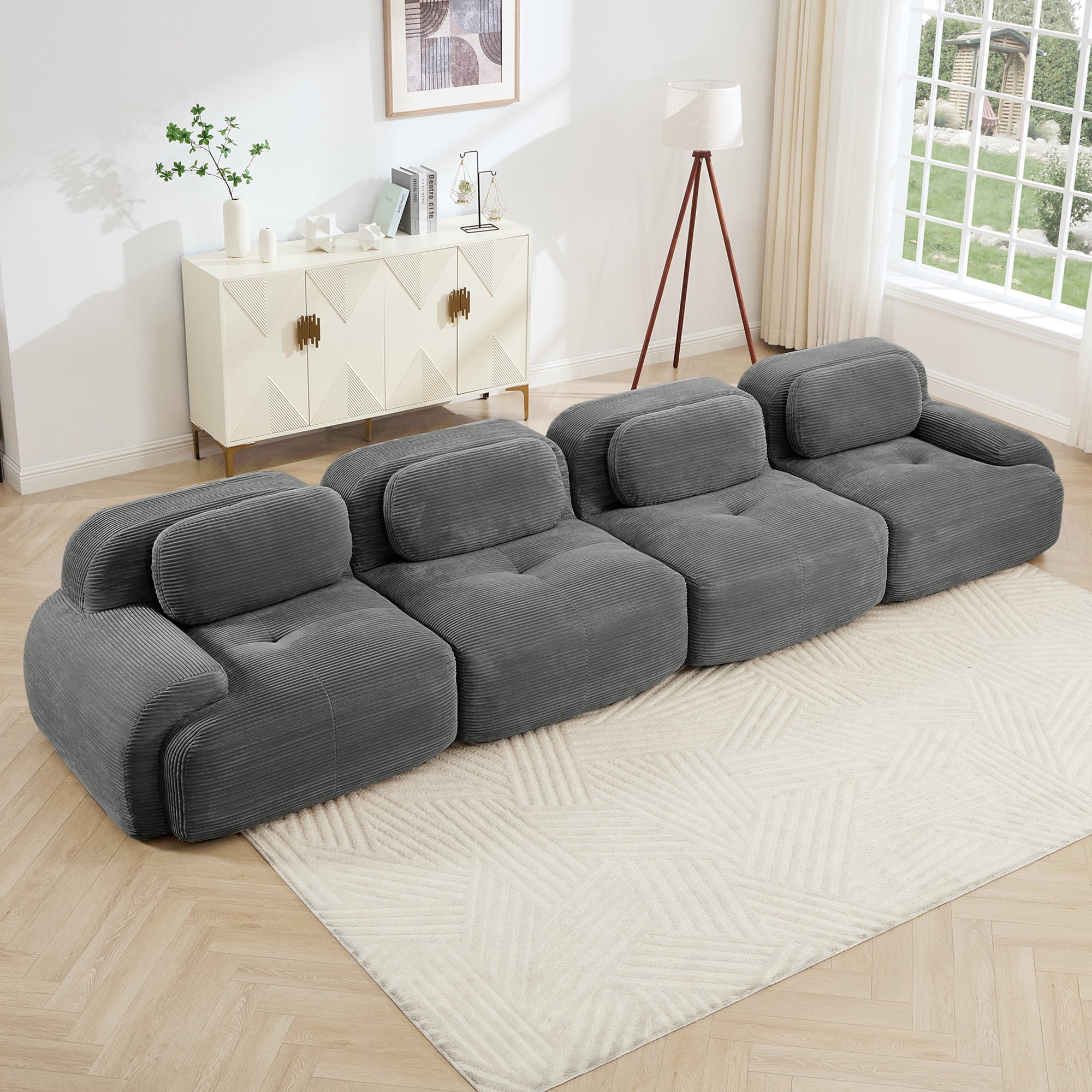 Anchorage 152" Modular Corduroy 4-Seater Sofa with Curved Armrest