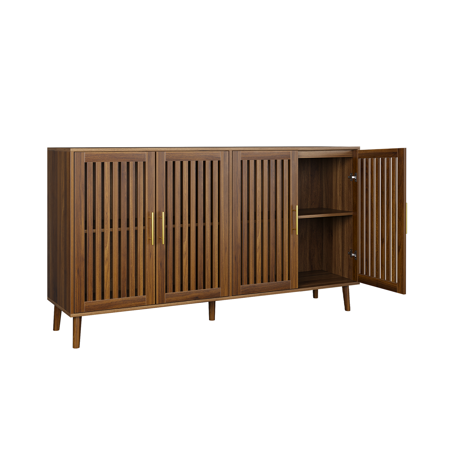 Seoul 63" Walnut Wooden 4-Door Sideboard Buffet Cabinet