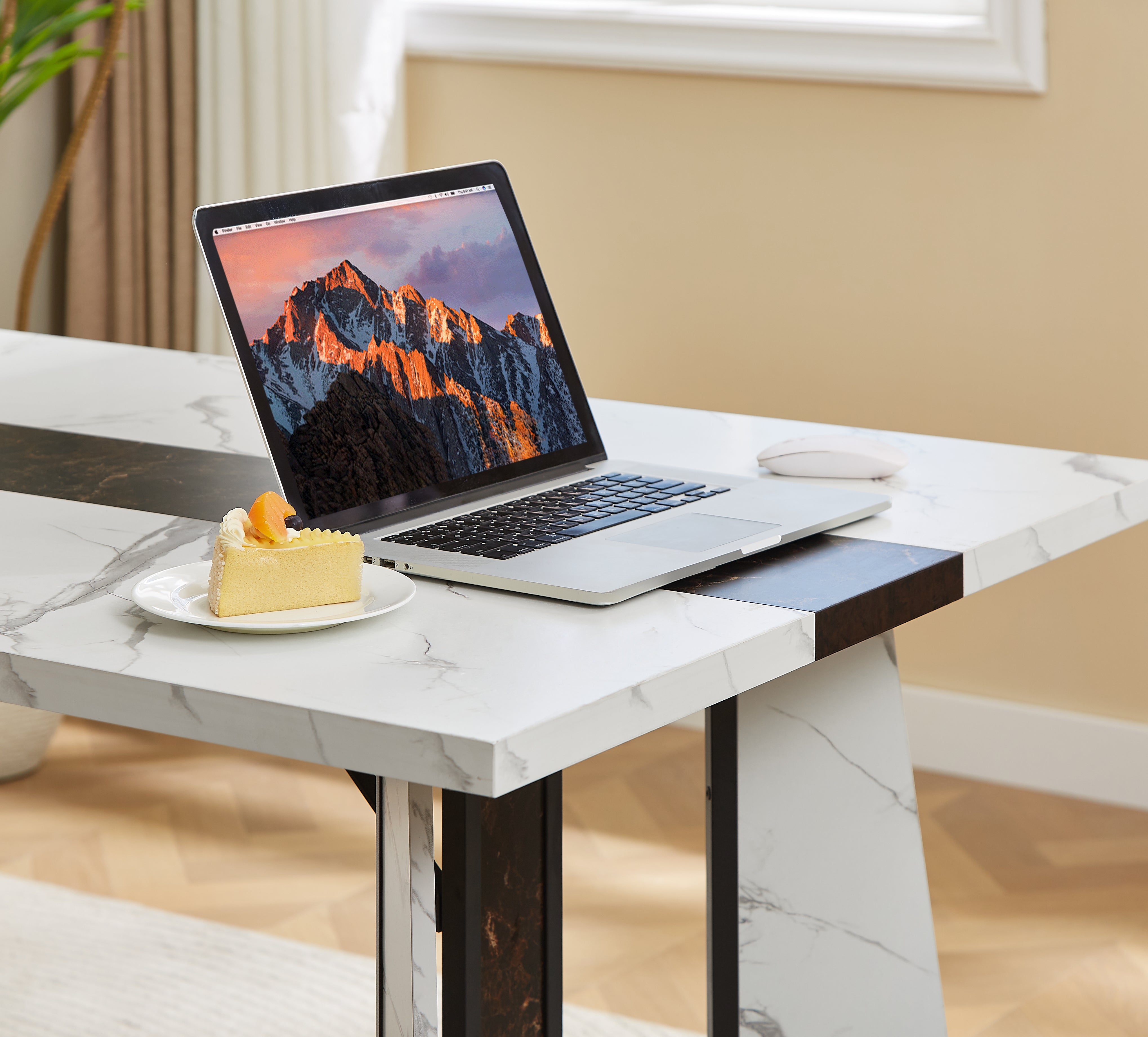 Arden 70.9" Modern White Marble Dining Table for 8 People with Adjustable Legs