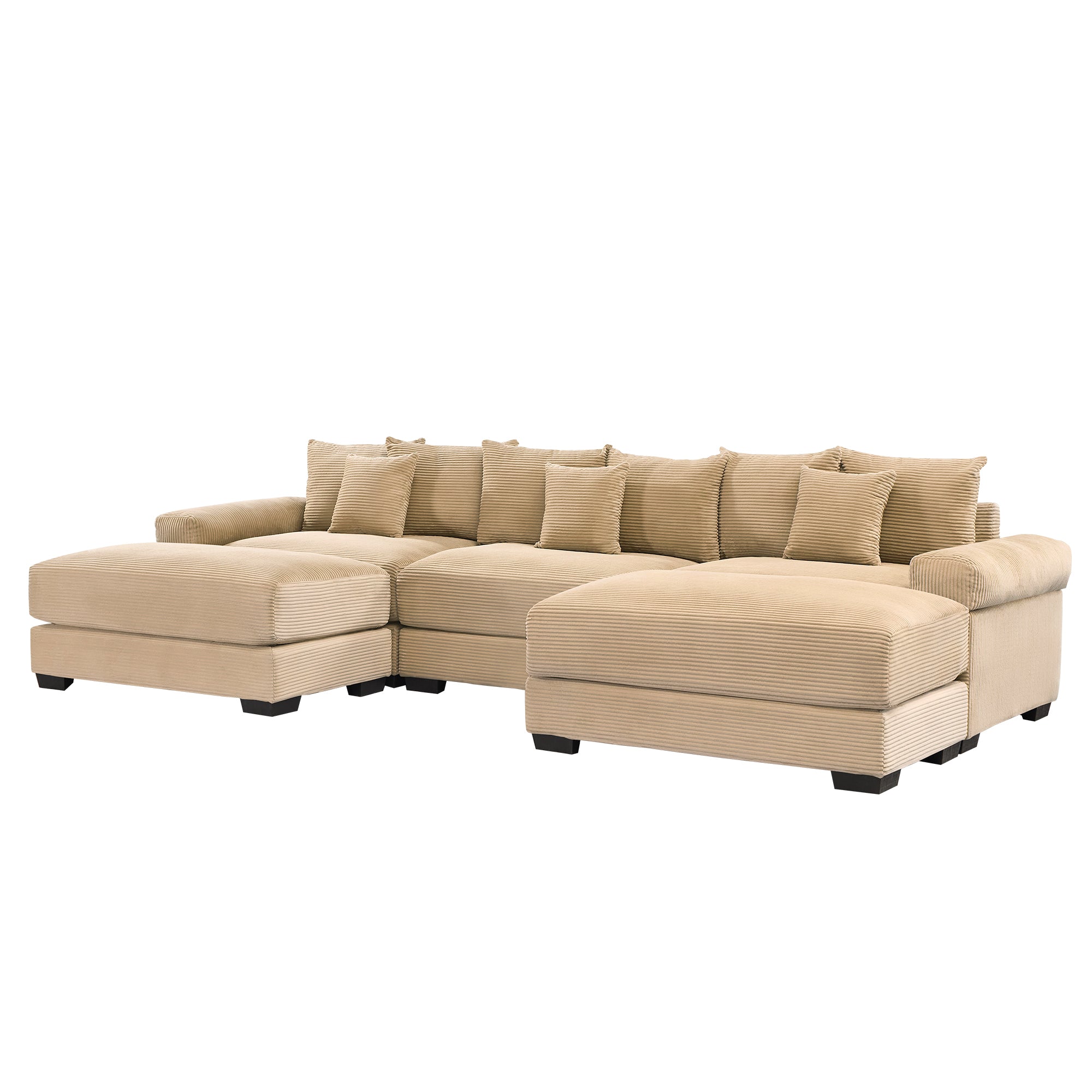 Albany 130" Modular Corduroy Cloud U-Shaped Sectional Sofa with Ottomans