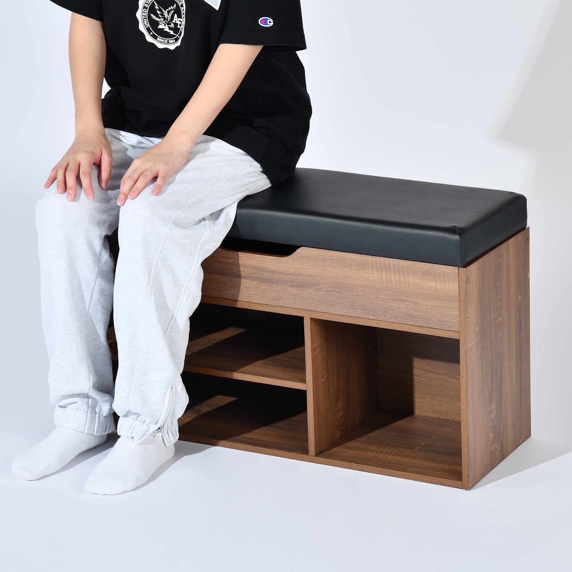 Homy Casa ERNEST 31.5” BROWN Shoe Storage Bench Open Box