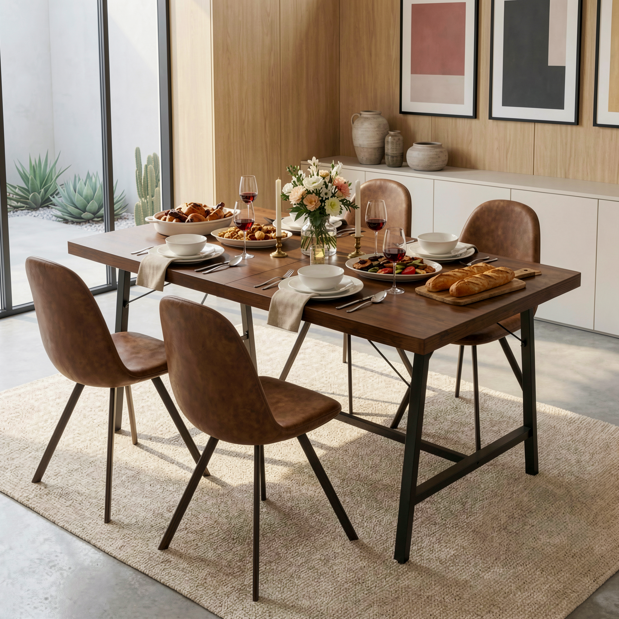FORS Industrial MDF Dining Table 63" x 35" Modern Crimson