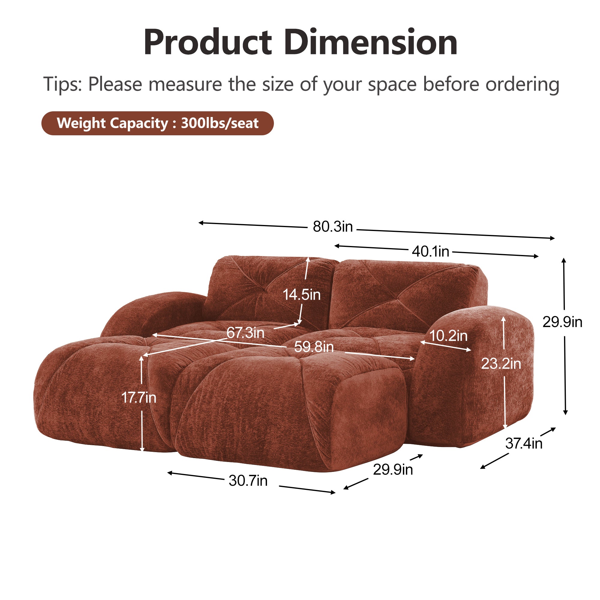 Aven 80" Modular Velvet Cloud Loveseat Sofa with 2 Ottomans and Curved Armrests