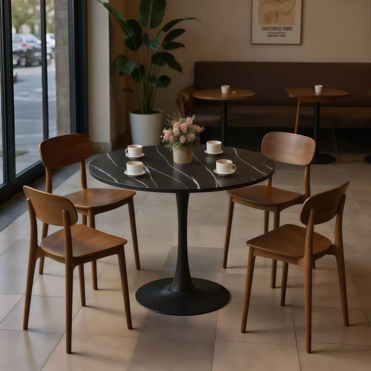 Homy Casa Luna 24" Mid Century Modern Round Dining Table with MDF Top and Steel Base