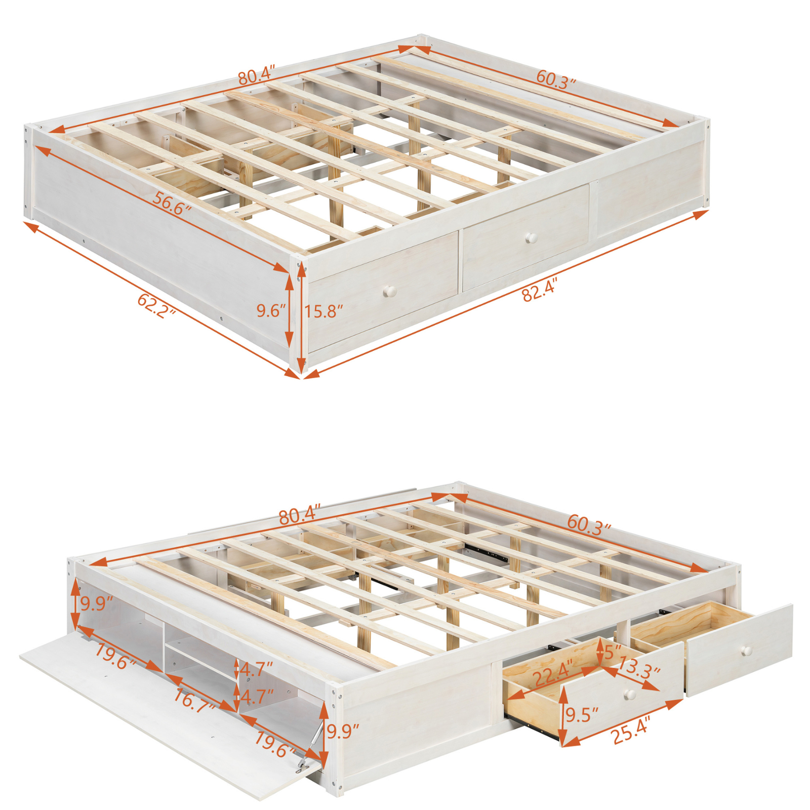 Celiane King Storage Platform Bed with 4 Drawers and Footboard Cubby
