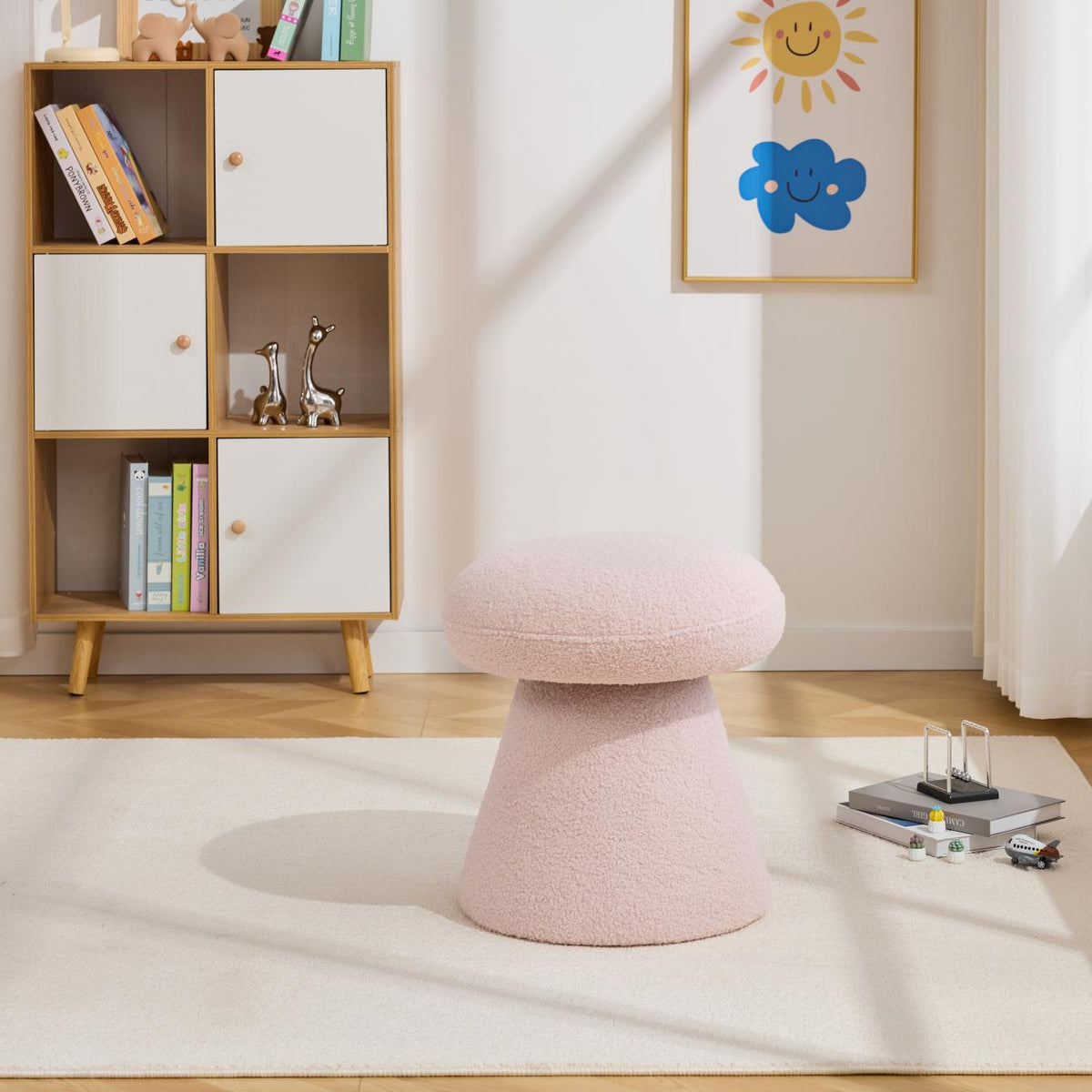 Moraine 16" Teddy Fabric Mushroom Ottoman Stool