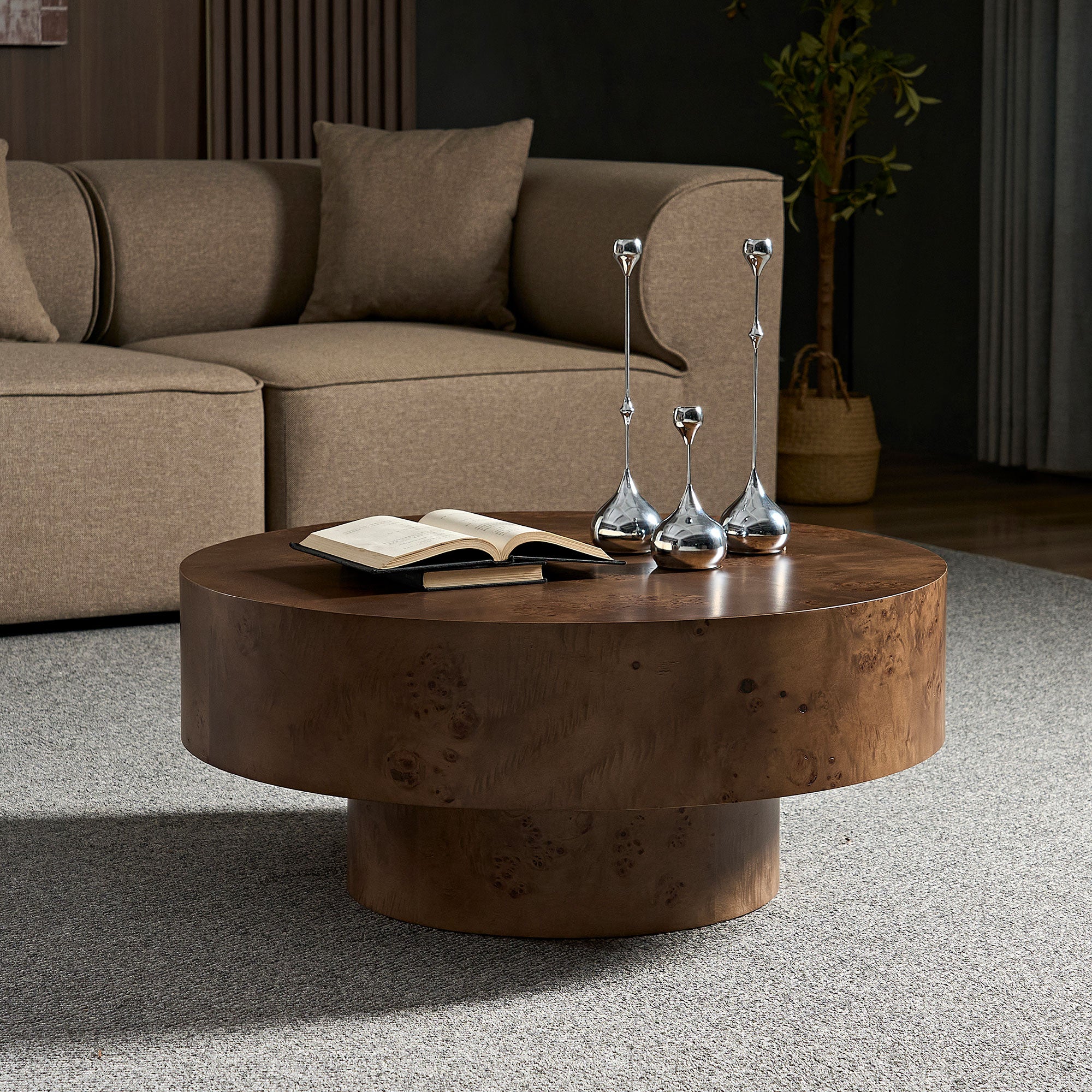Orleans 31.5" Round Wood Coffee Table with Pedestal Base