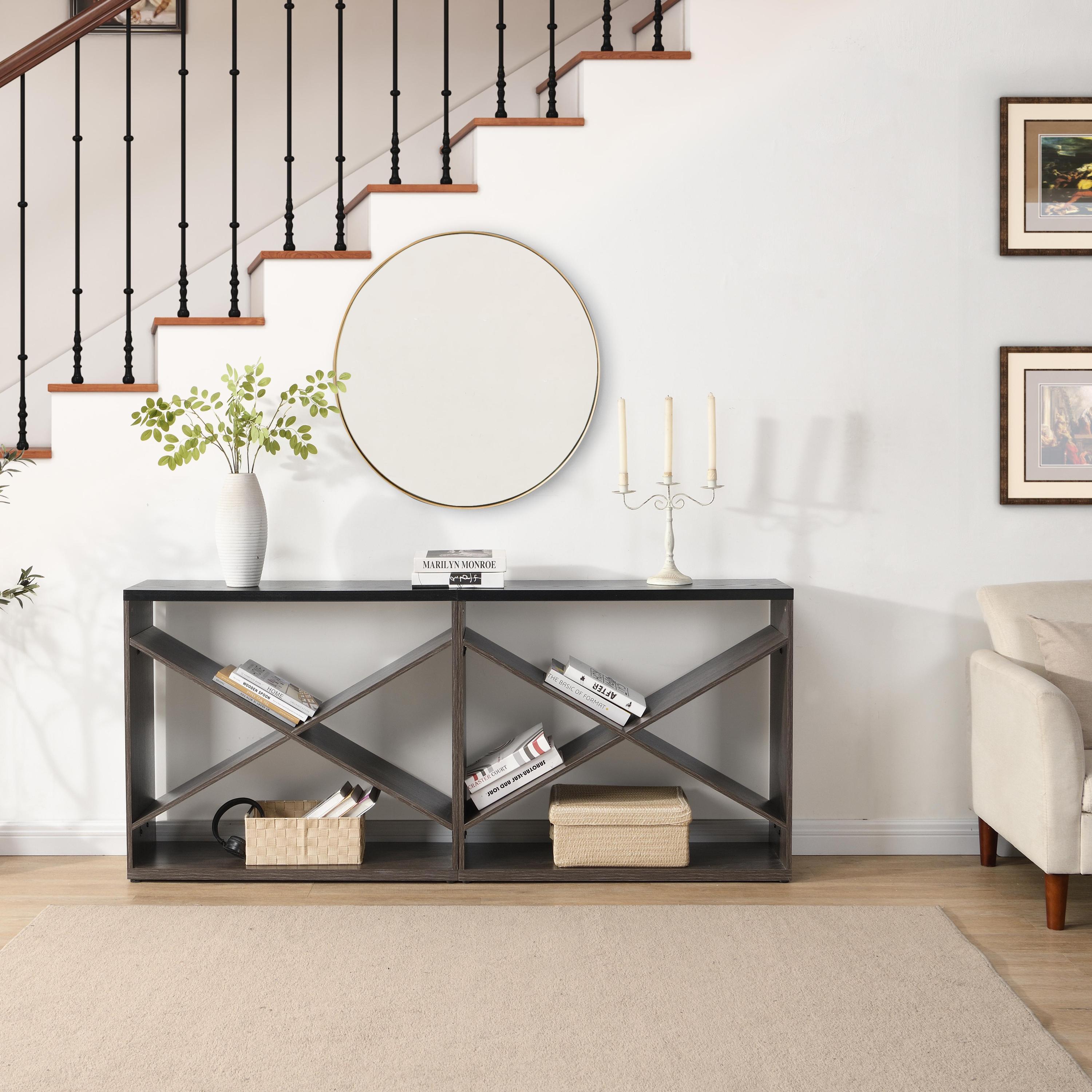 Rowan 70.87” Modern Console Table with X-Frame Shelving – Extra Long Entryway & Sofa Table