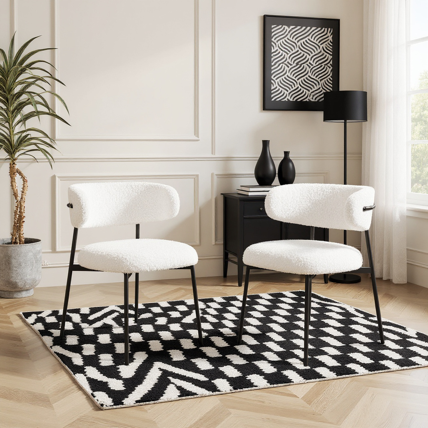 Rhine Teddy Upholstered Dining Chairs Set of 2, Beige