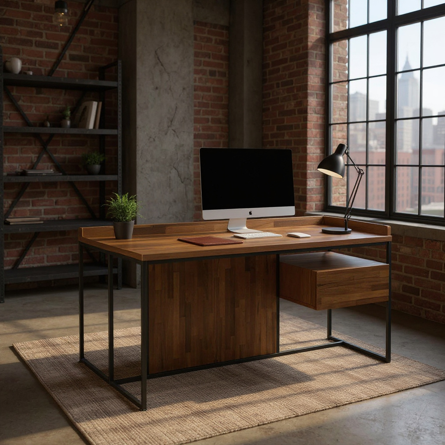 Walnut and Sandy Black 1-Drawer Writing Desk