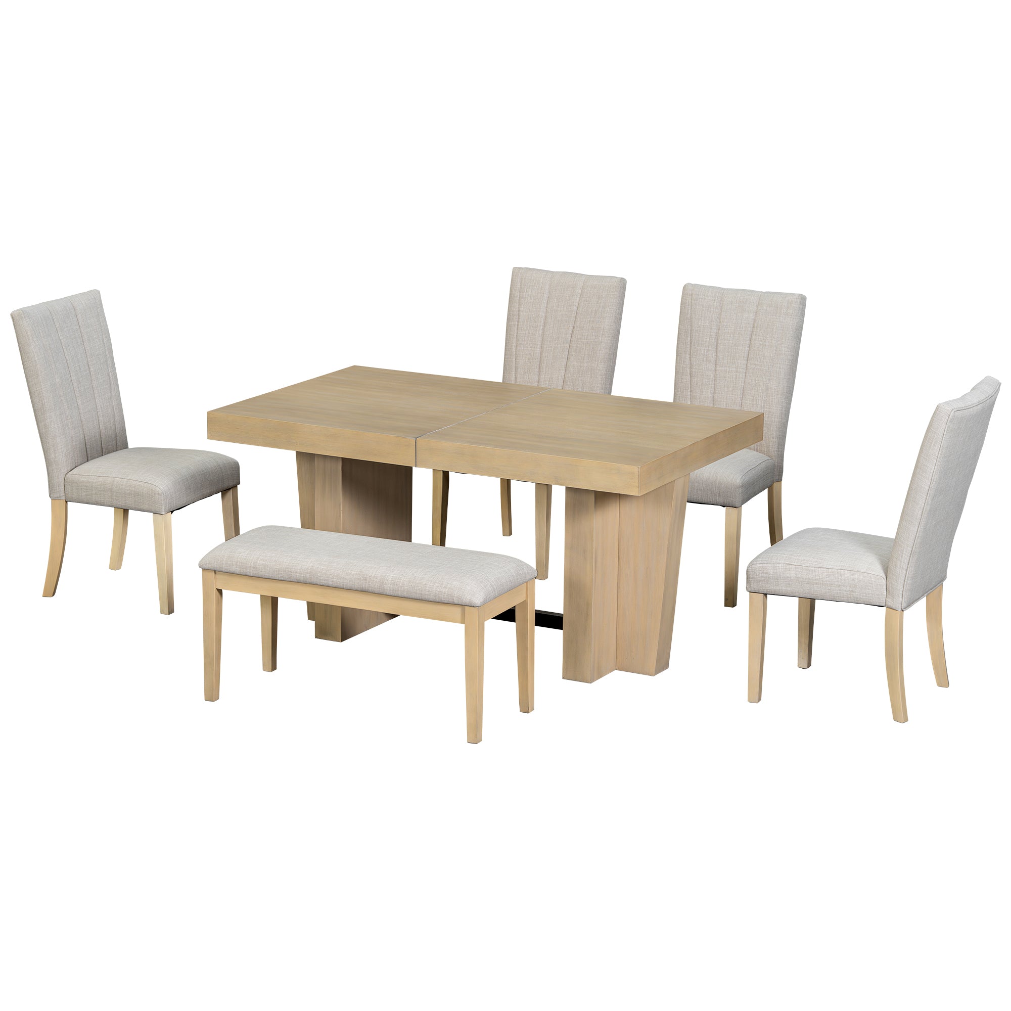 Batur 78" Farmhouse Wood Extendable Dining Table Set with Bench