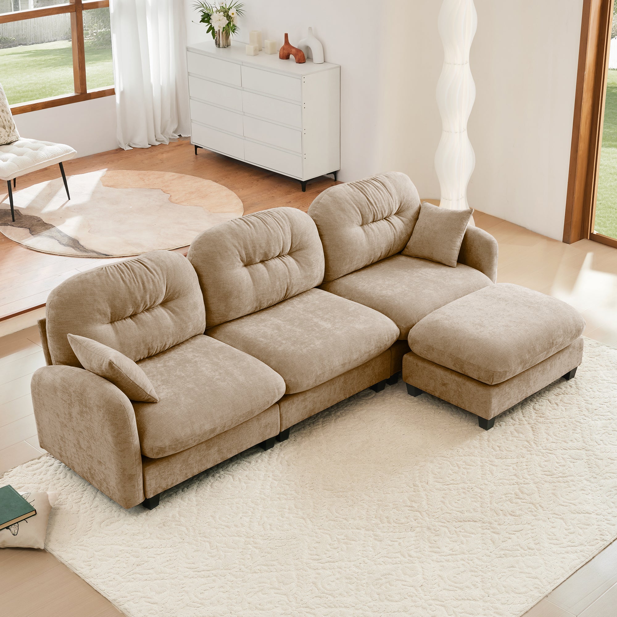 Roselyn 107" Modular Chenille Cloud L-Shaped Sectional Sofa with Ottoman