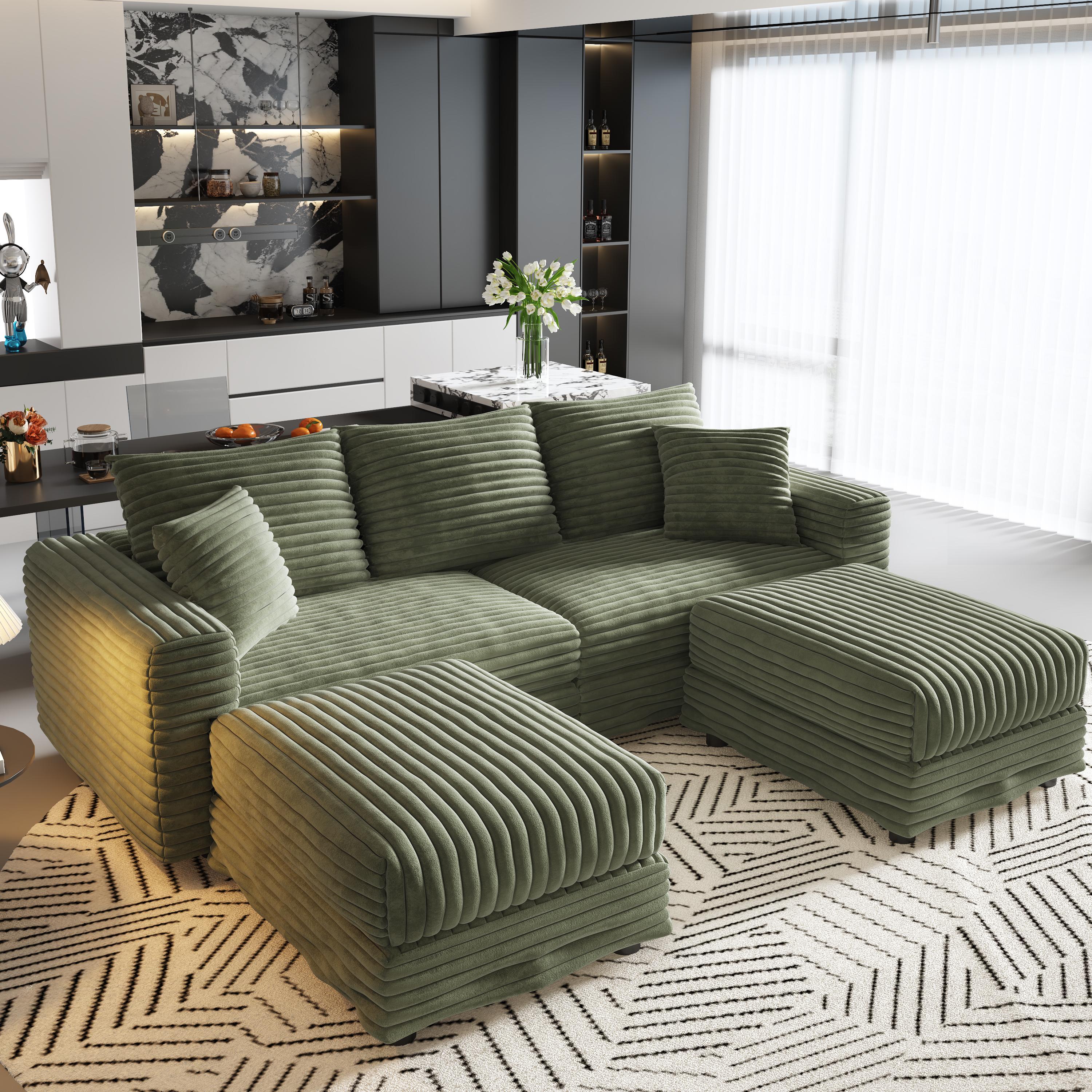 Norwalk 83" Modular Plush Corduroy U-Shaped Sectional Sofa with 2 Movable Ottomans