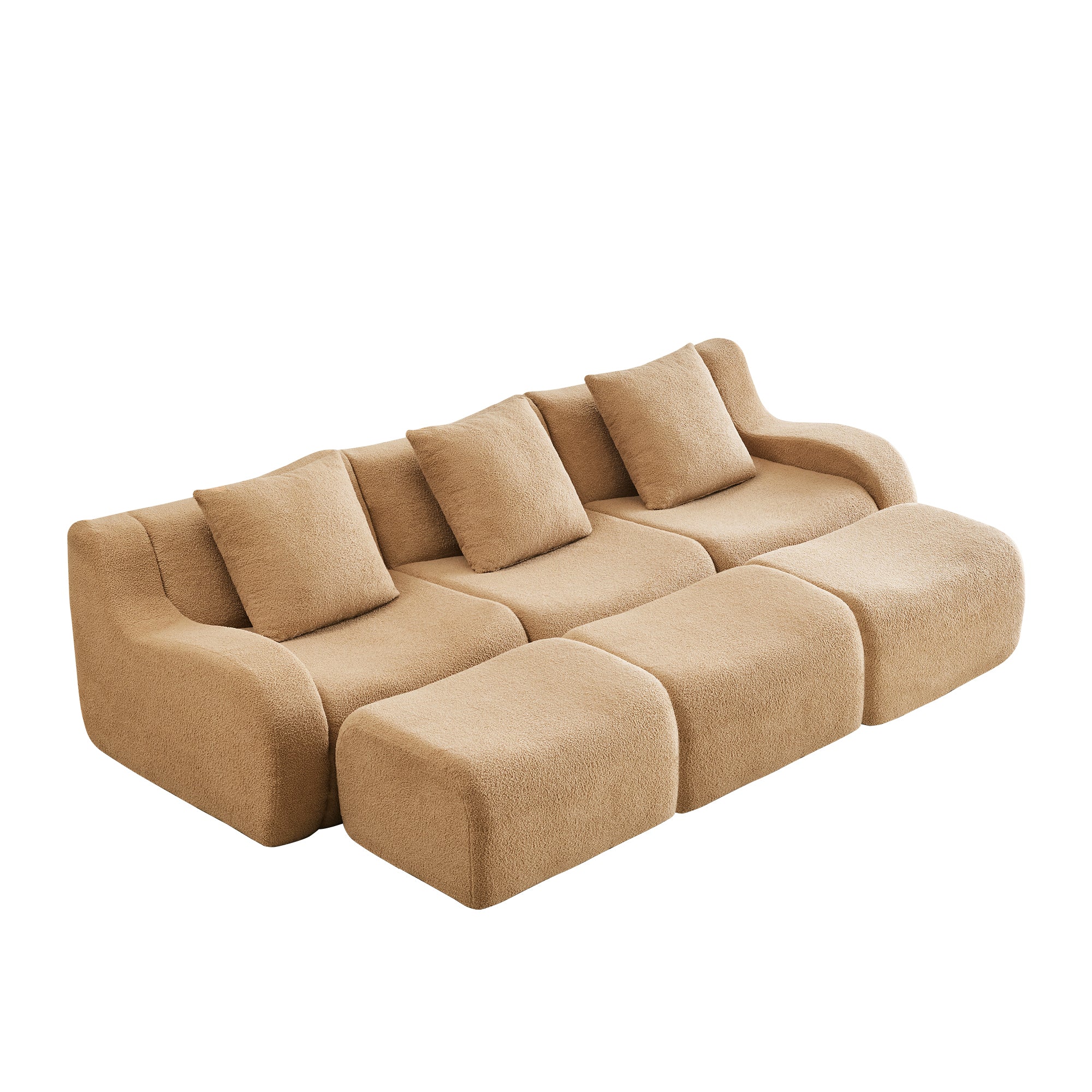 Chico 115" Modular Teddy Fabric 3-Seater Sofa with3 Ottomans