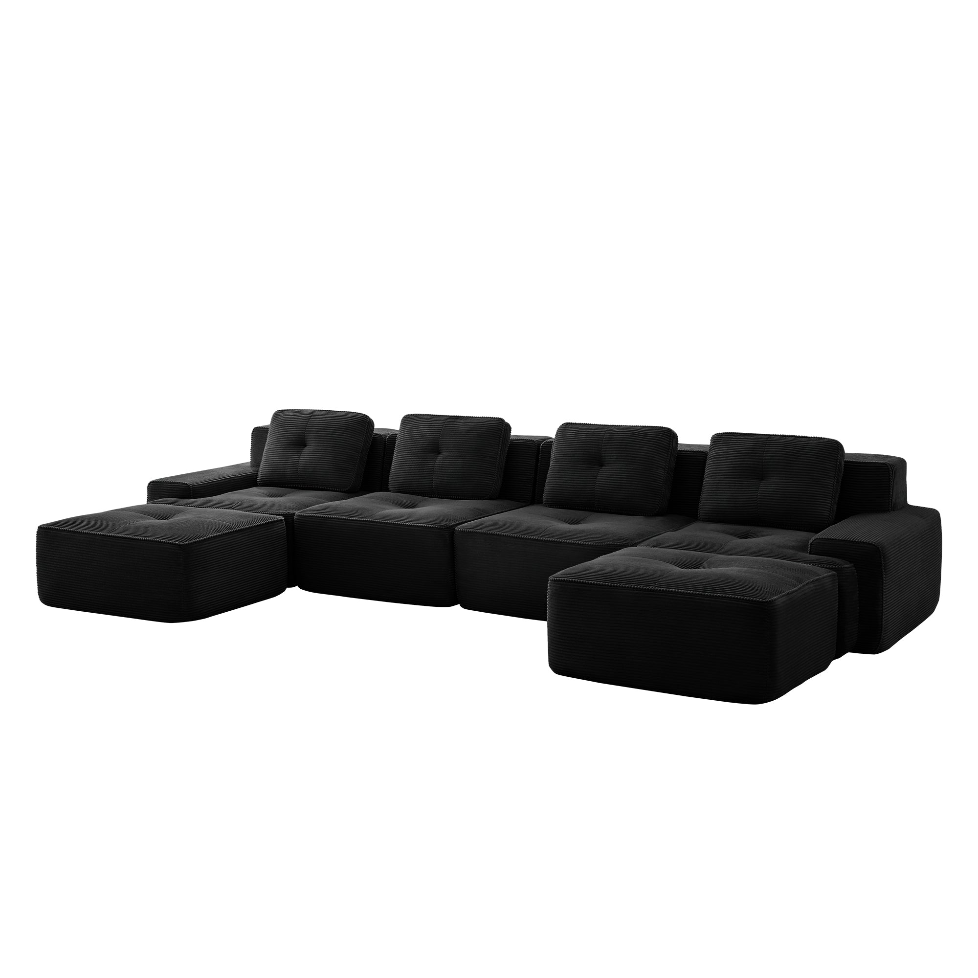 Racine 153" Modular Corduroy Fabric U-Shaped Sectional Sofa with Deep Seat and 2 Movable Ottomans