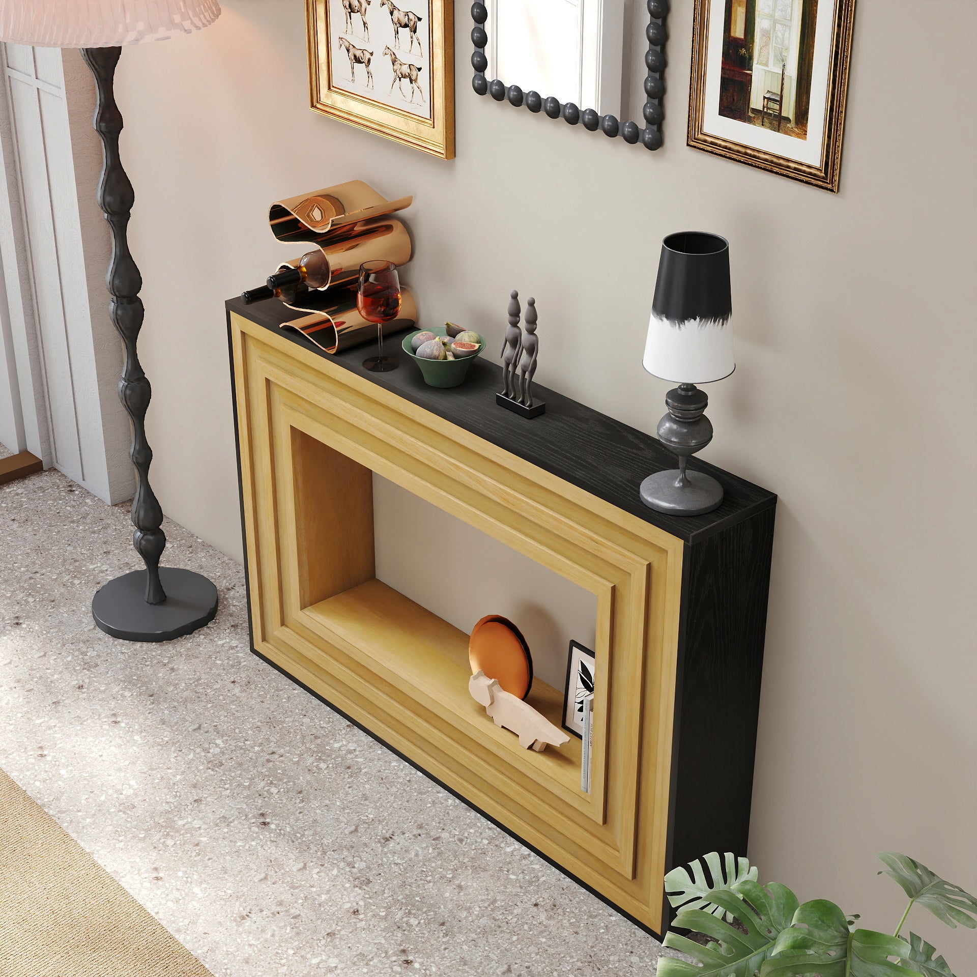 Traverse Modern Layered-Wood Console Table with Black Top