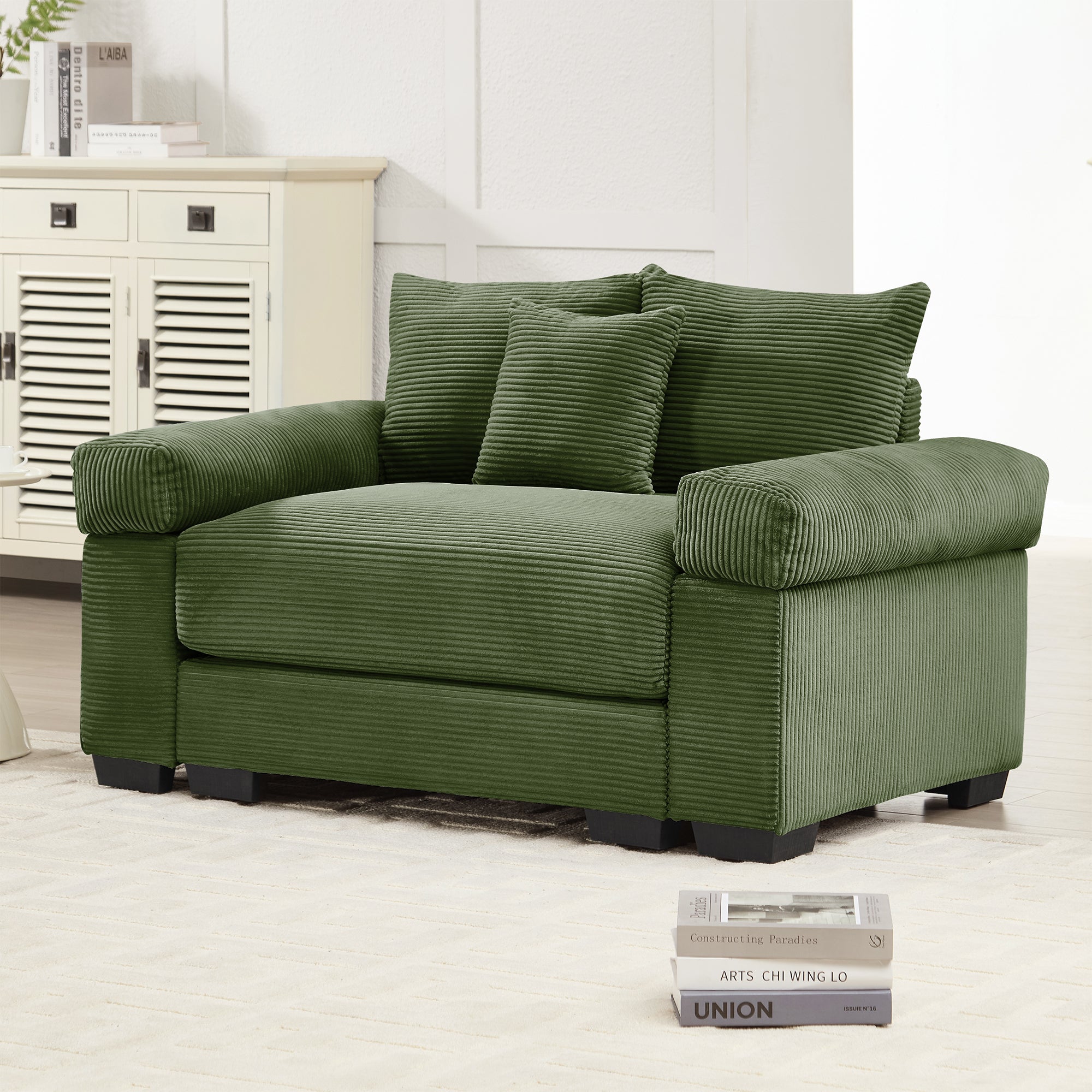 Albany 54.3" 1 Piece Oversized Corduroy Modular Armchair, Green