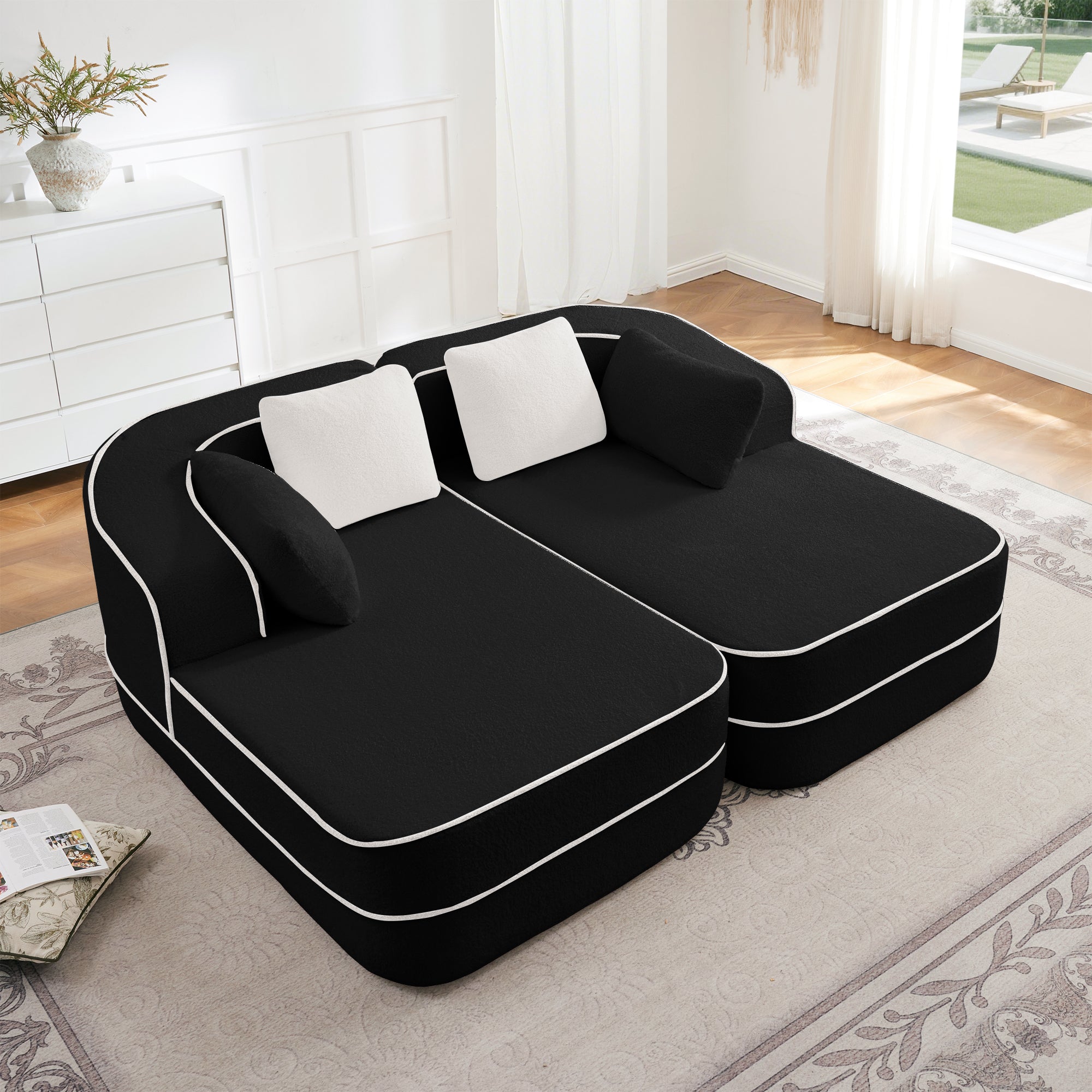 Gilbert 77.2" Teddy Fabric Sofa-in-a-Box with Double Chaise