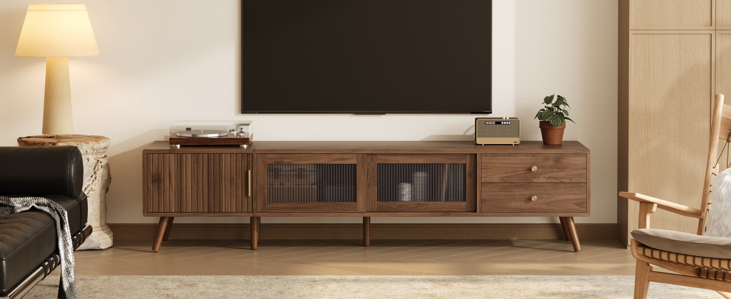 Kyoto 76" Mid-Century Modern TV Stand with Storage Cabine