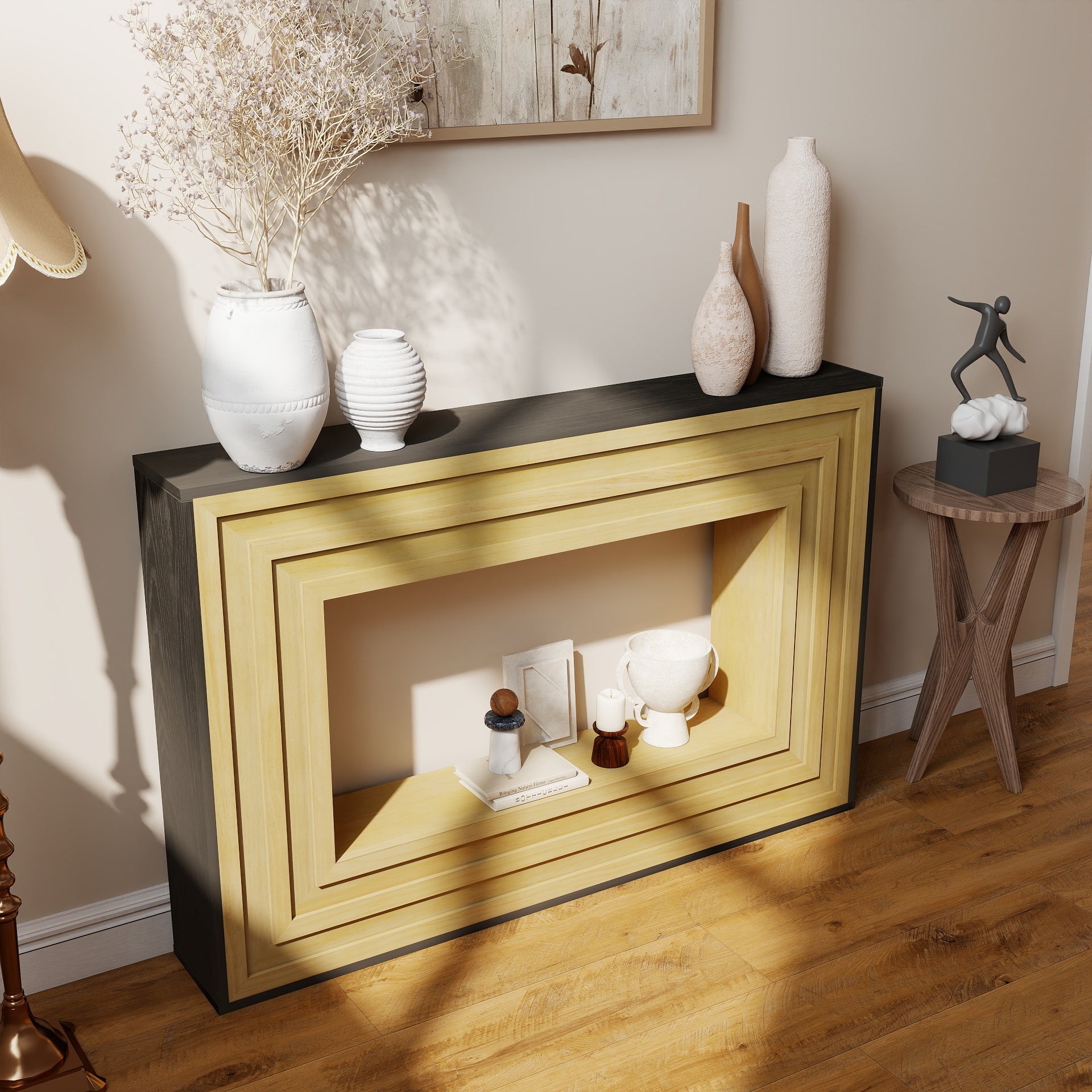 Traverse Modern Layered-Wood Console Table with Black Top