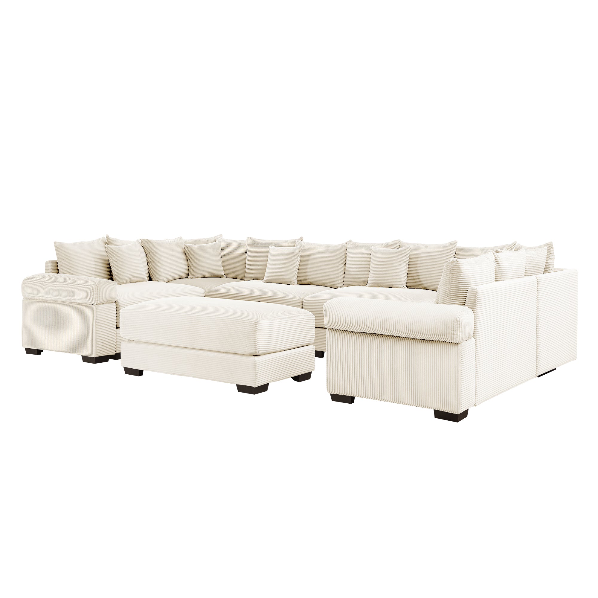 Albany 138" Oversized 7 Pieces Modular Corduroy U-Shaped Sectional Sofa with Ottoman