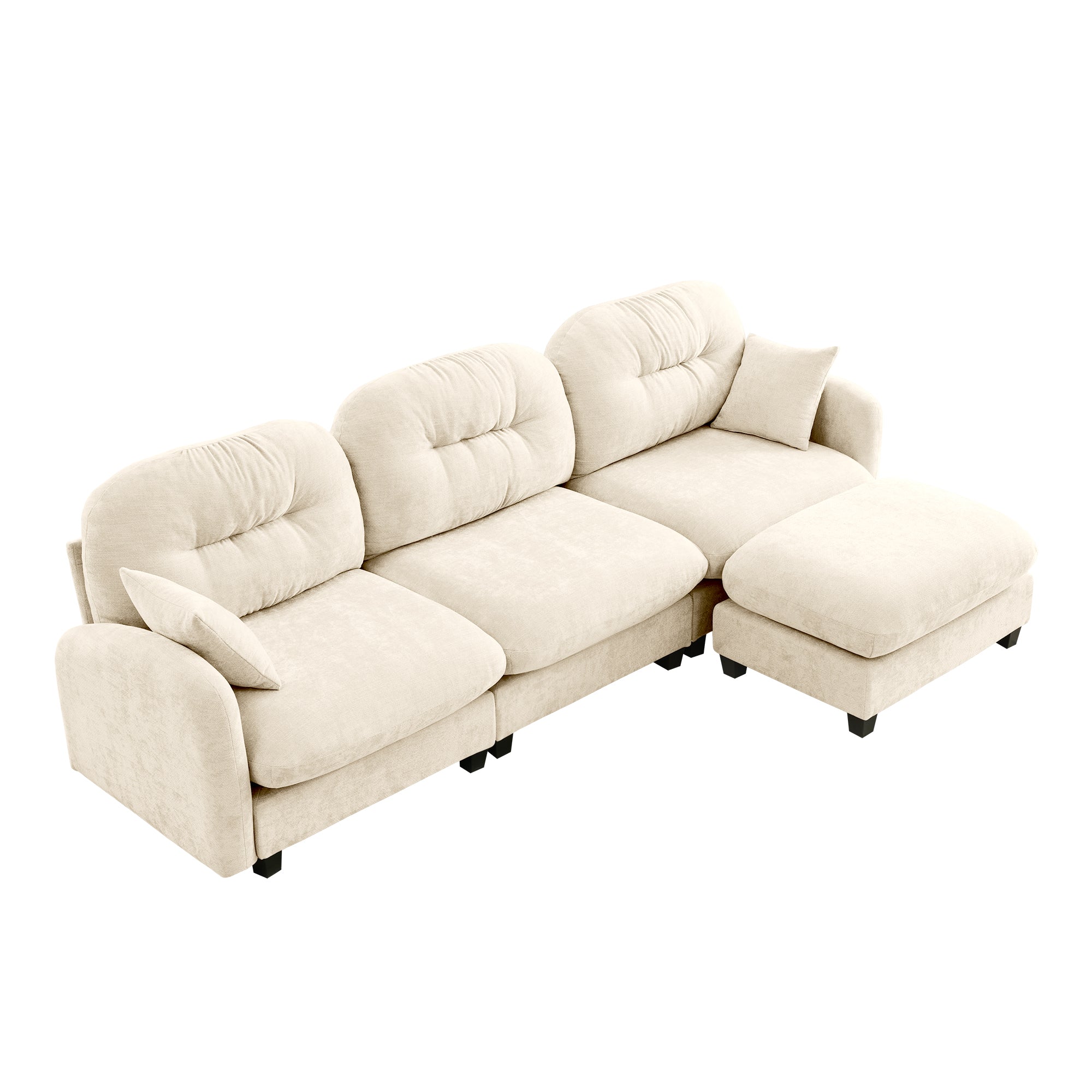 Roselyn 107" Modular Chenille Cloud L-Shaped Sectional Sofa with Ottoman