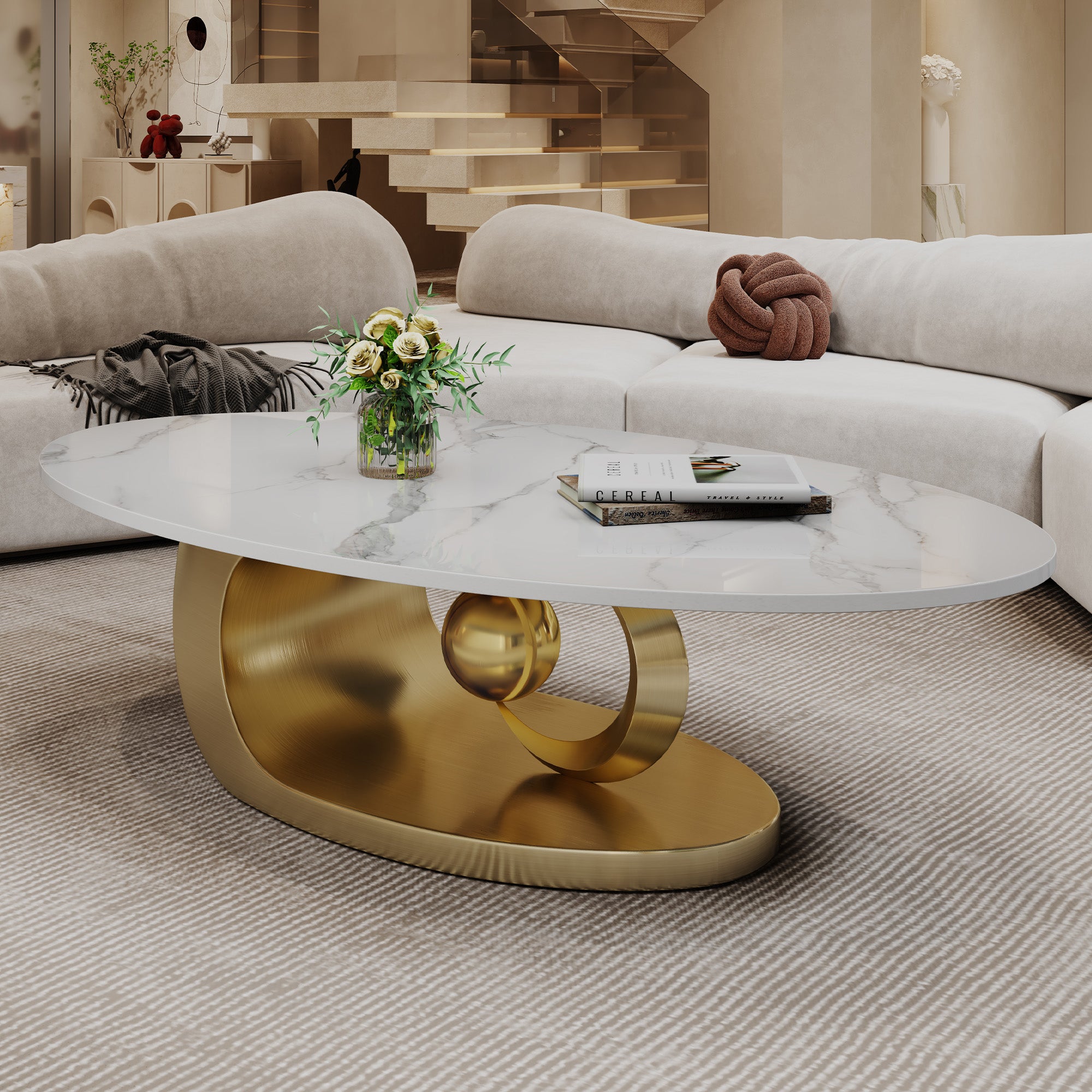 Verona Marble Sculptural Oval Coffee Table