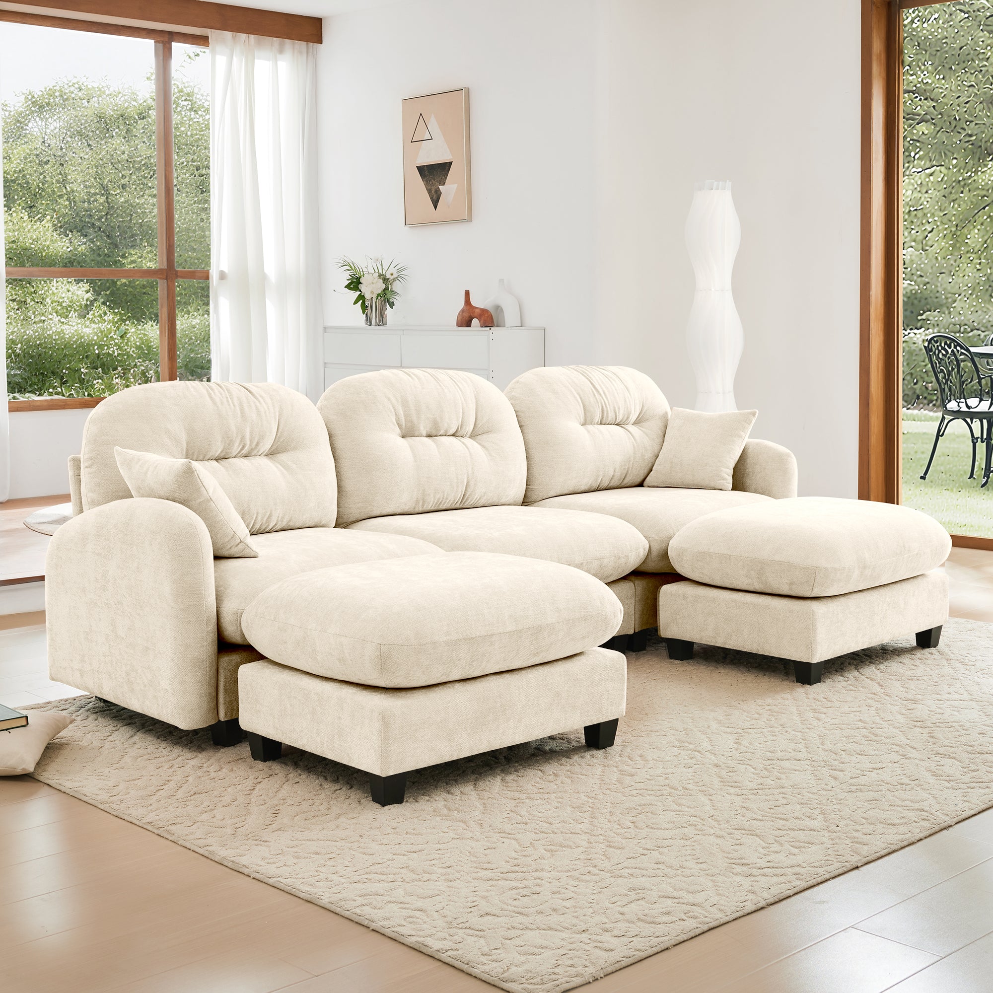 Roselyn 107" Modular Chenille Cloud U-Shaped Sectional Sofa with Ottoman and Tufted Cushion Backrest