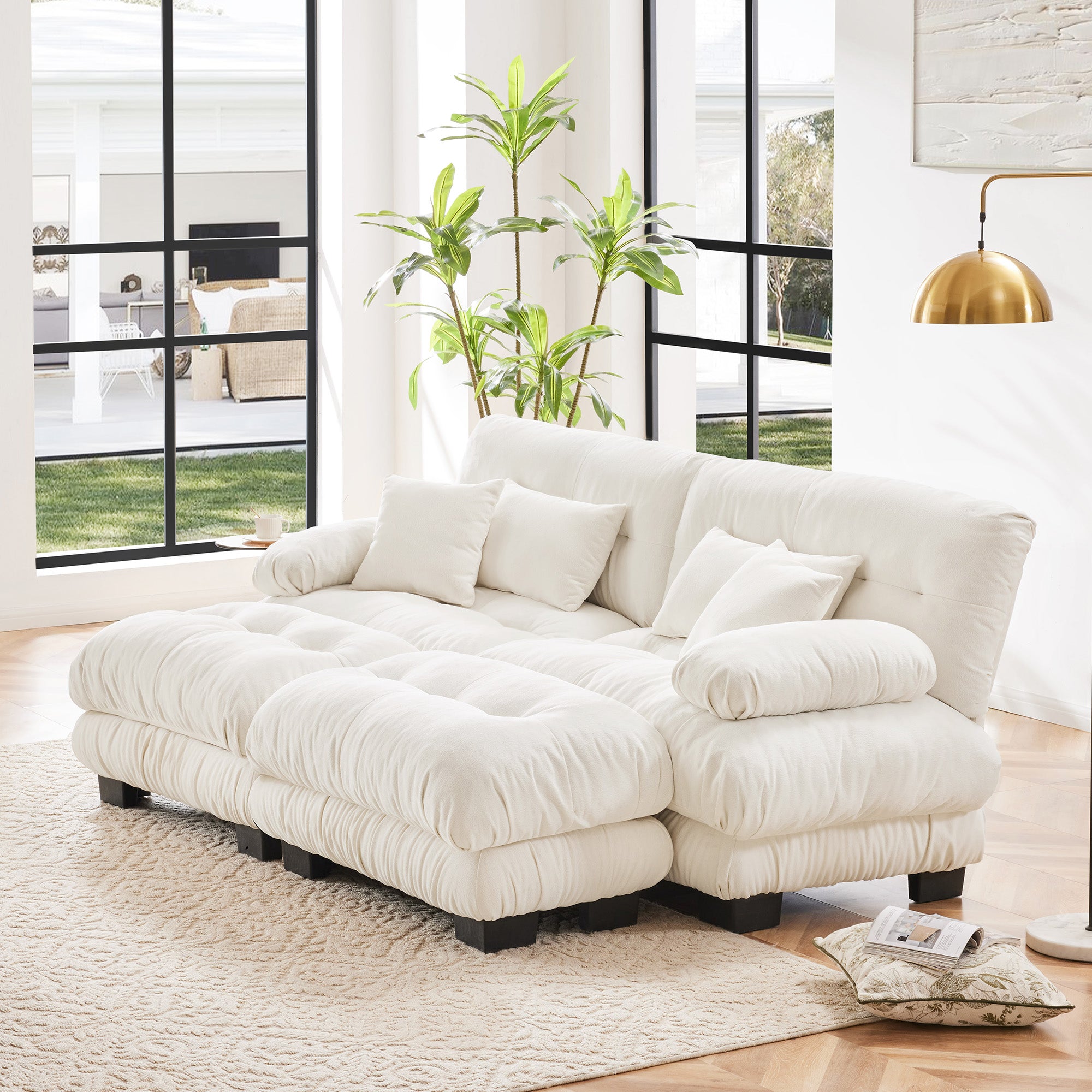 Monterey 94" Modular Chenille Cloud Sofa with 2 Ottomans and Bolstered Armrests