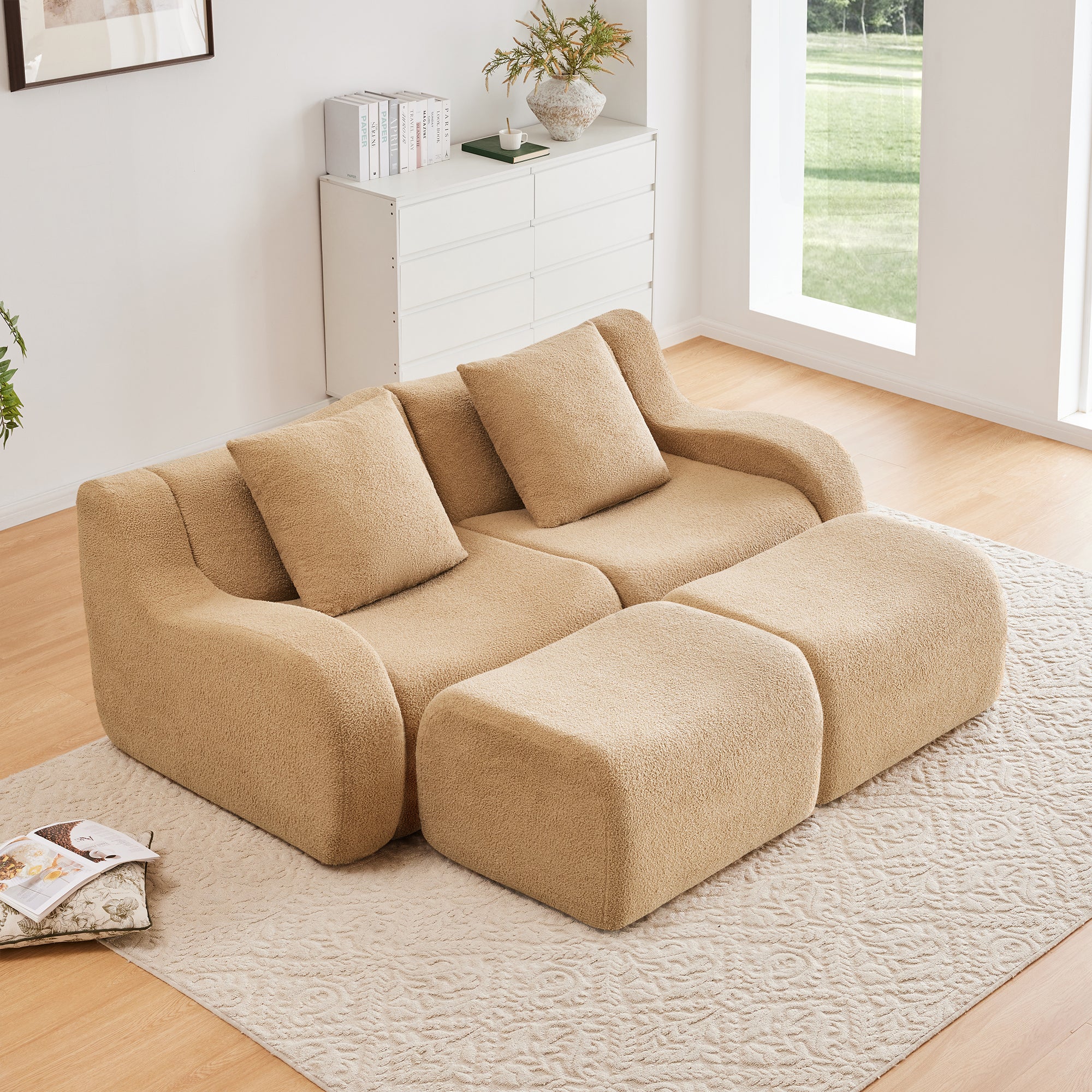 Chico 83" Modular Soft Teddy Fabric Loveseat Sofa with Curved Armrests