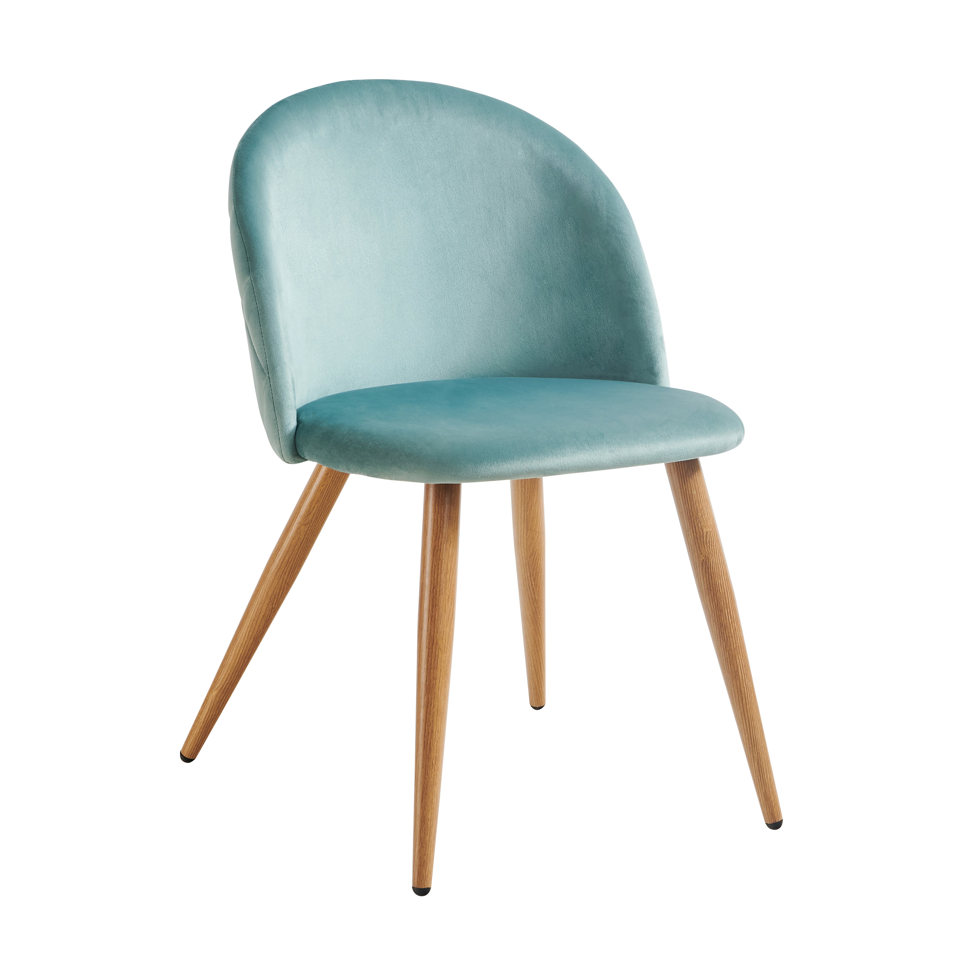 ZOMBA Velvet Dining Chairs Set of 2 Modern Round Back Upholstered Kitchen Chairs Wood Look Metal Legs Teal