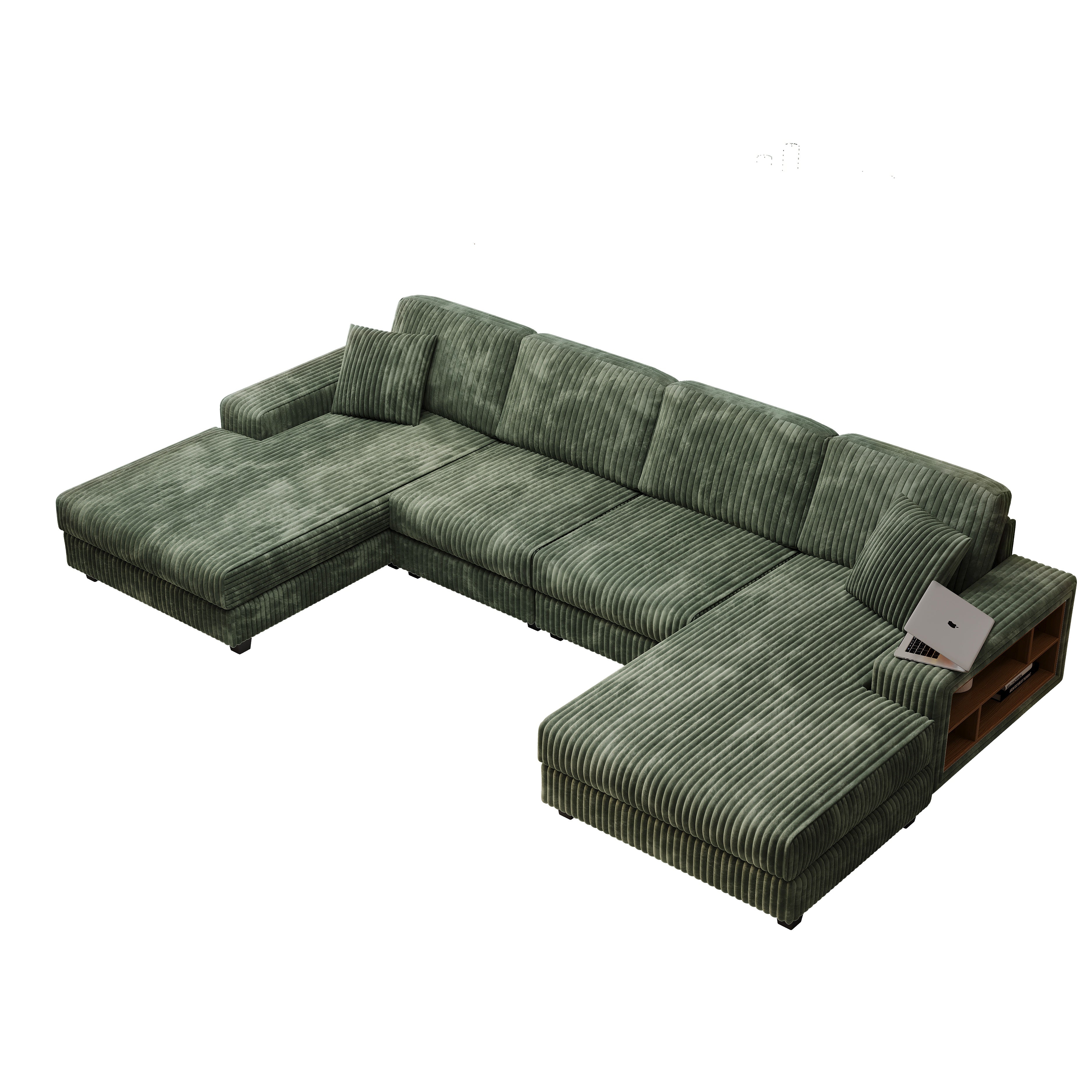 Edenleaf 137" Corduroy U-Shaped Sectional Sofa with Double Chaise & Side Storage