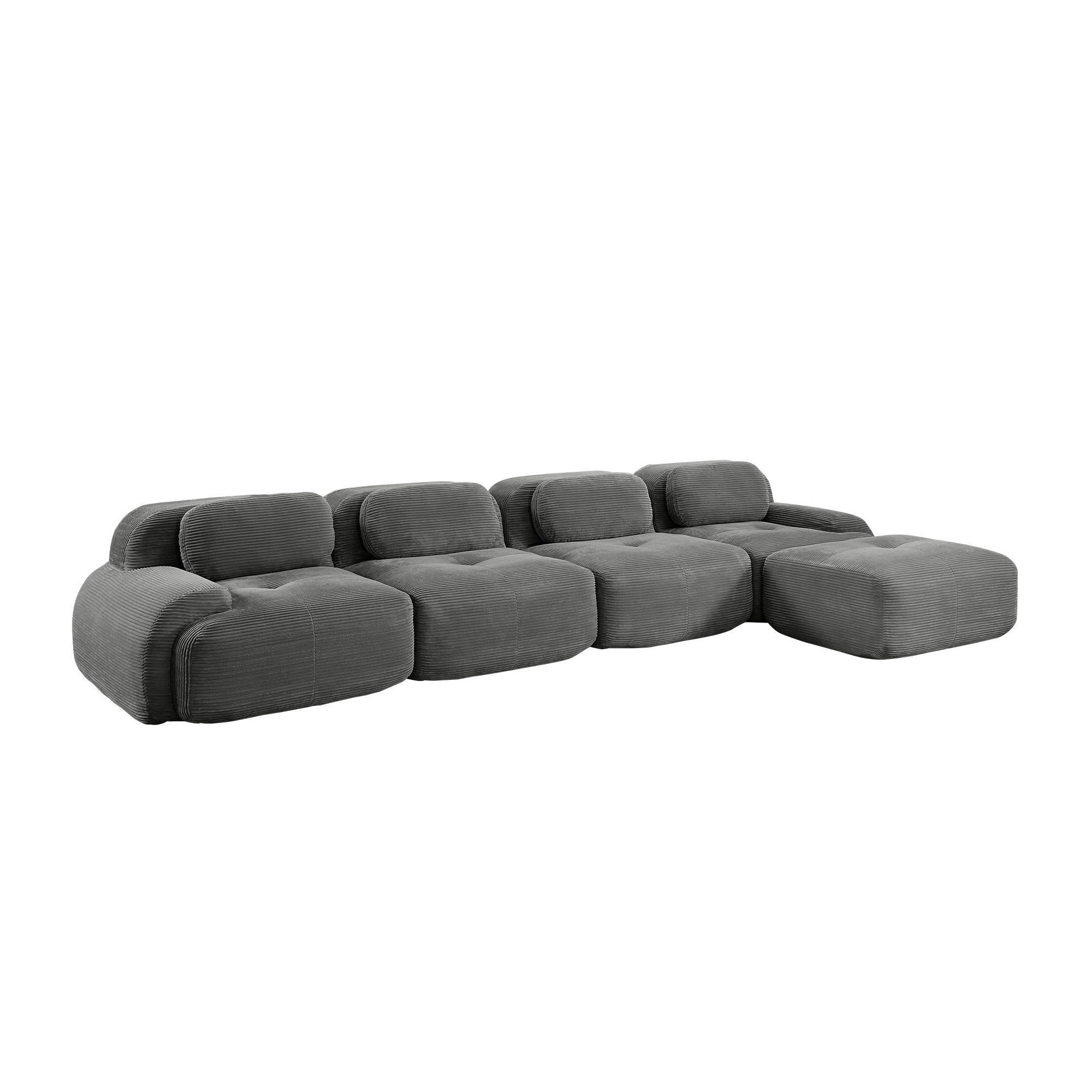 Anchorage 152" Modular Corduroy Cloud L-Shaped Sectional Sofa with Ottoman