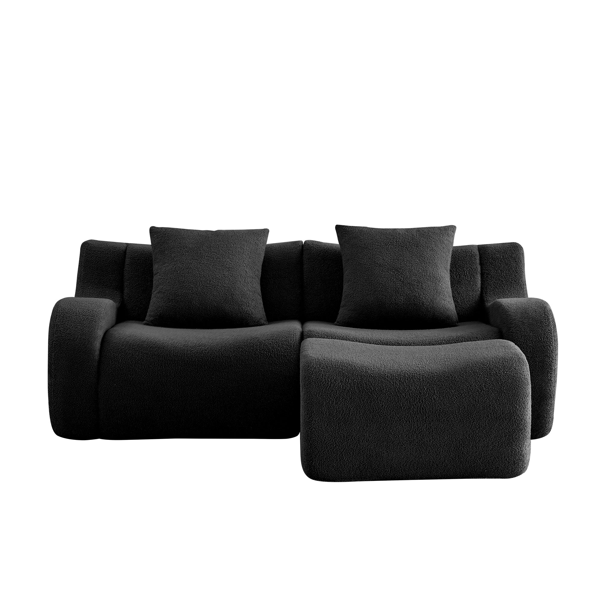 Chico 83" Modular Teddy Fabric L-Shaped Loveseat Sofa with Movable Ottoman